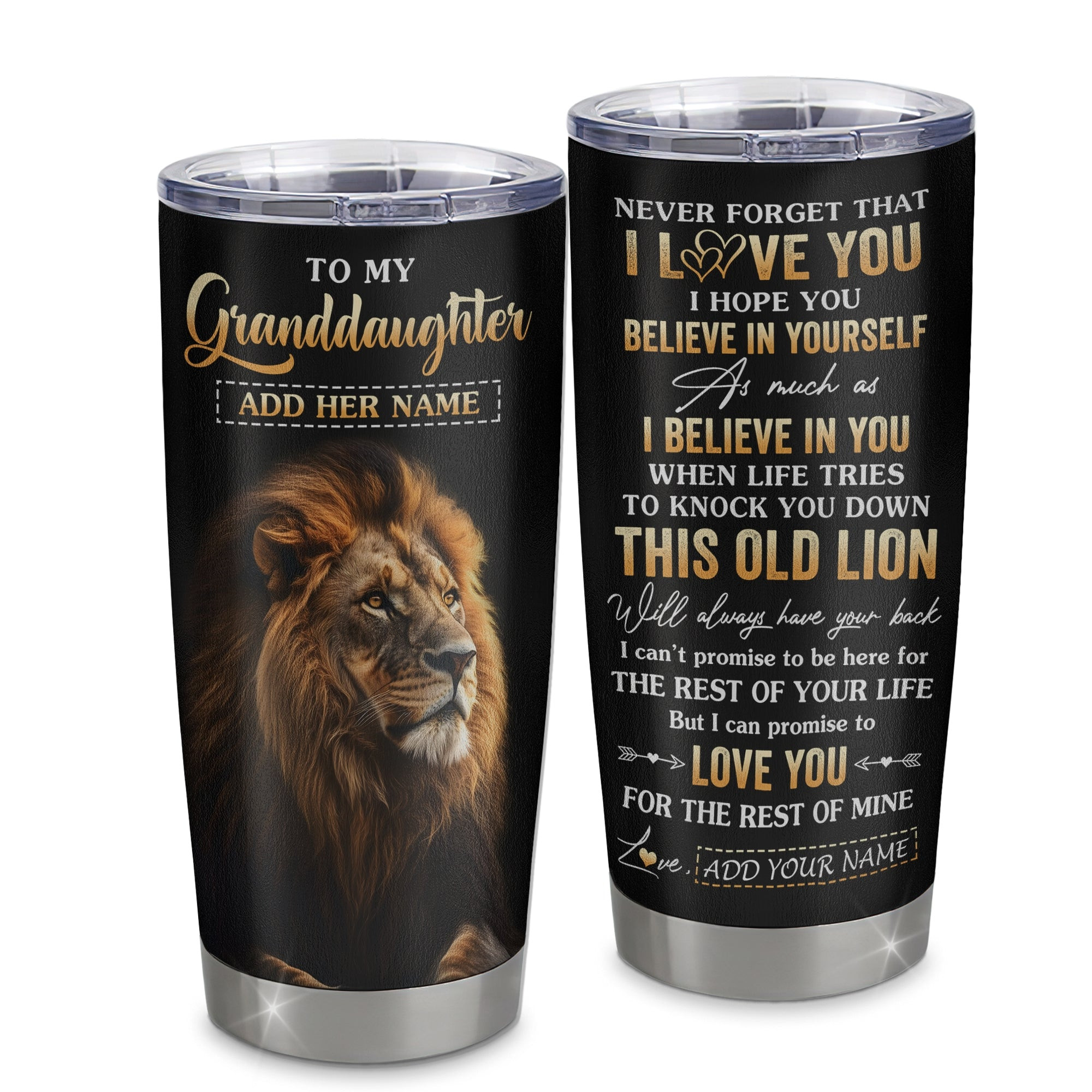 Personalized To My Granddaughter Gifts From Grandma Grandpa Tumbler Old Lion Love You Granddaughter Birthday Gifts Graduation Gift