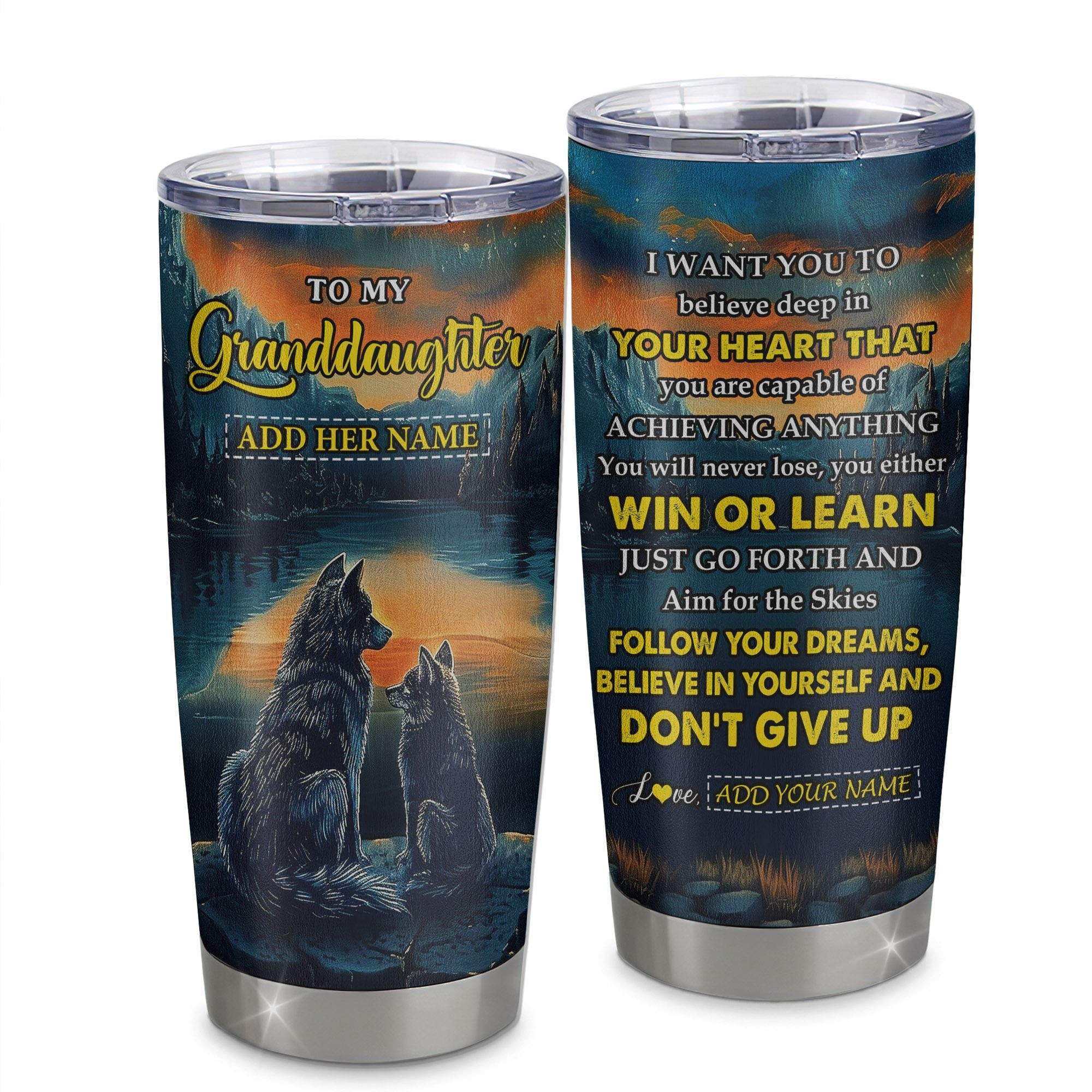 Personalized To My Granddaughter Gifts From Grandma Papa Tumbler Don't Give Up Wolf Gifts For Granddaughter Birthday Graduation Gift