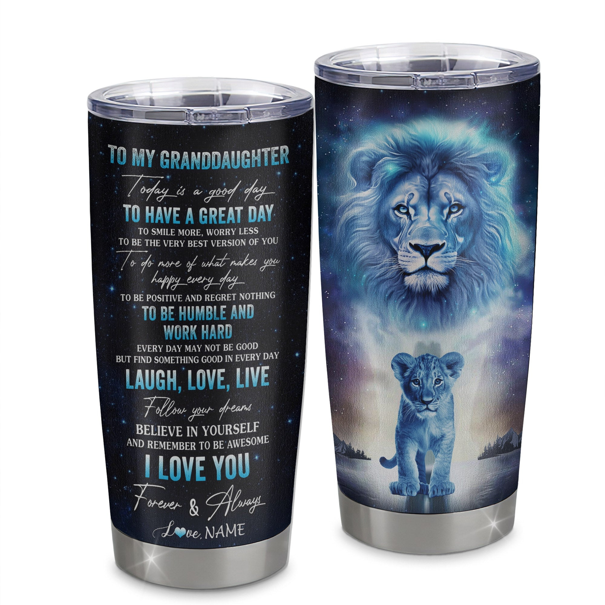 Personalized To My Granddaughter Lion From Grandpa Papa Stainless Steel Tumbler Cup Every Day Laugh Love Live Granddaughter Birthday Graduation Gift