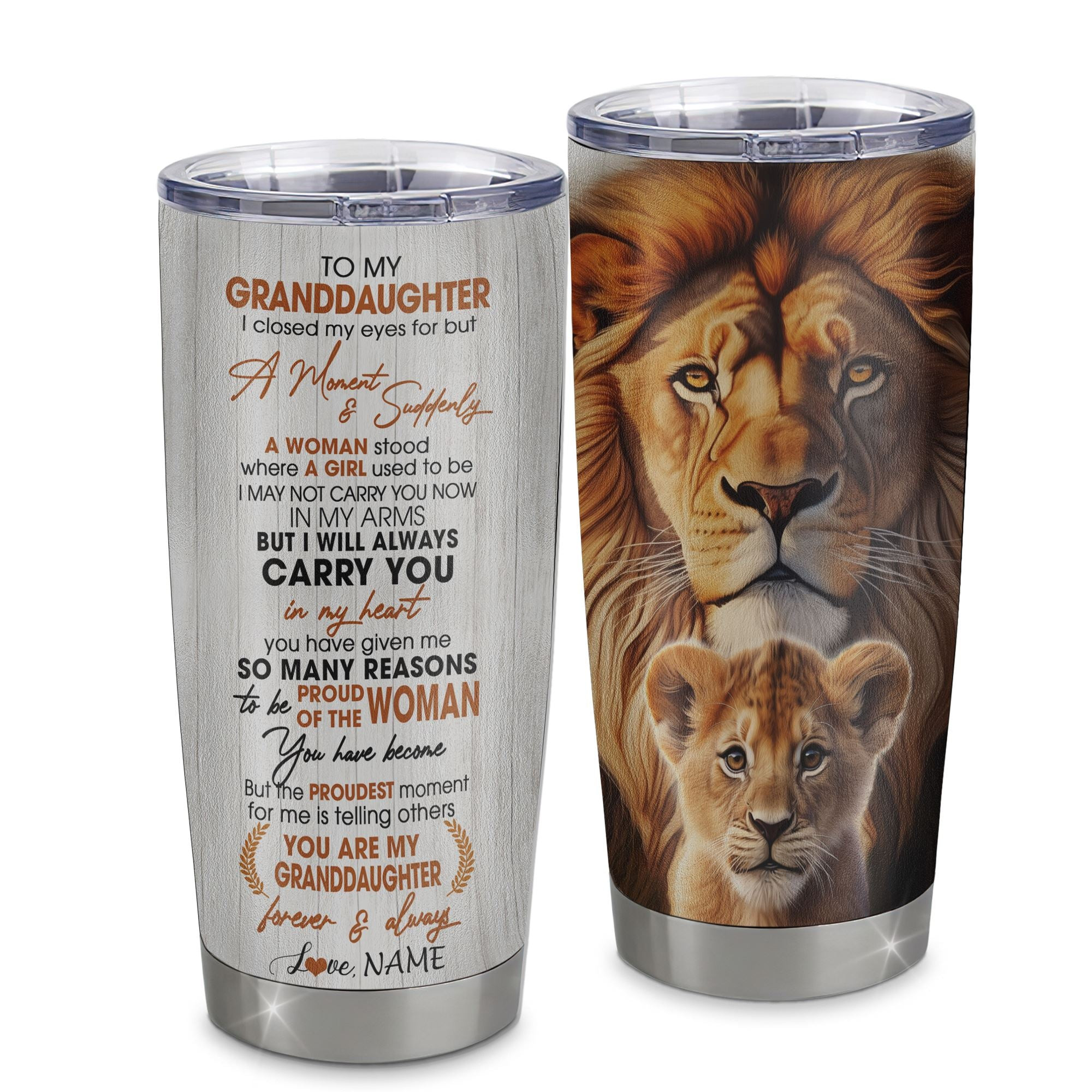 Personalized To My Granddaughter Lion Tumbler From Papa Grandpa I Closed My Eyes Great Granddaughter Birthday Gifts Graduation Gift
