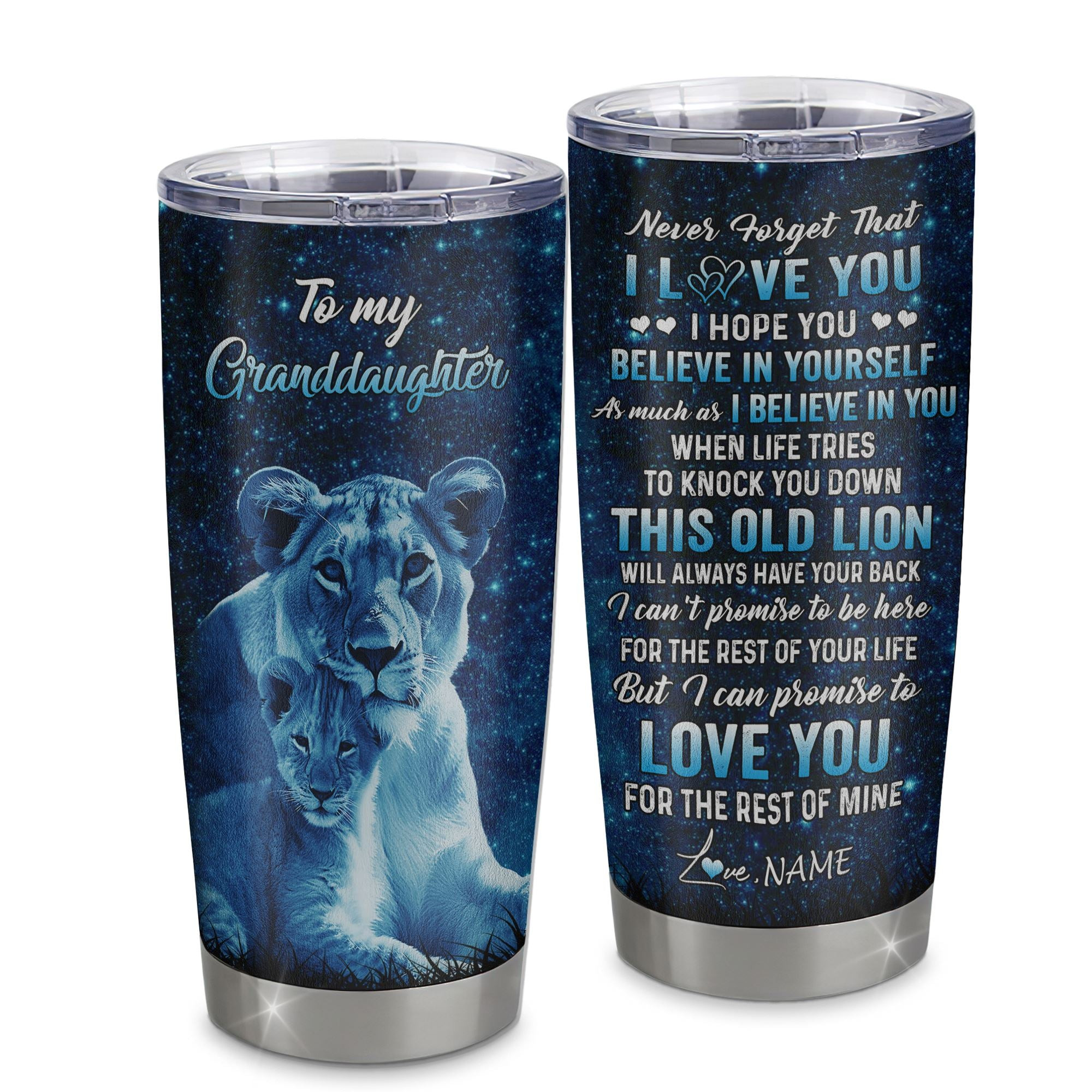 Personalized To My Granddaughter Tumbler From Grandma Gigi Stainless Steel Cup This Old Lion Love You Granddaughter Birthday Graduation Gift