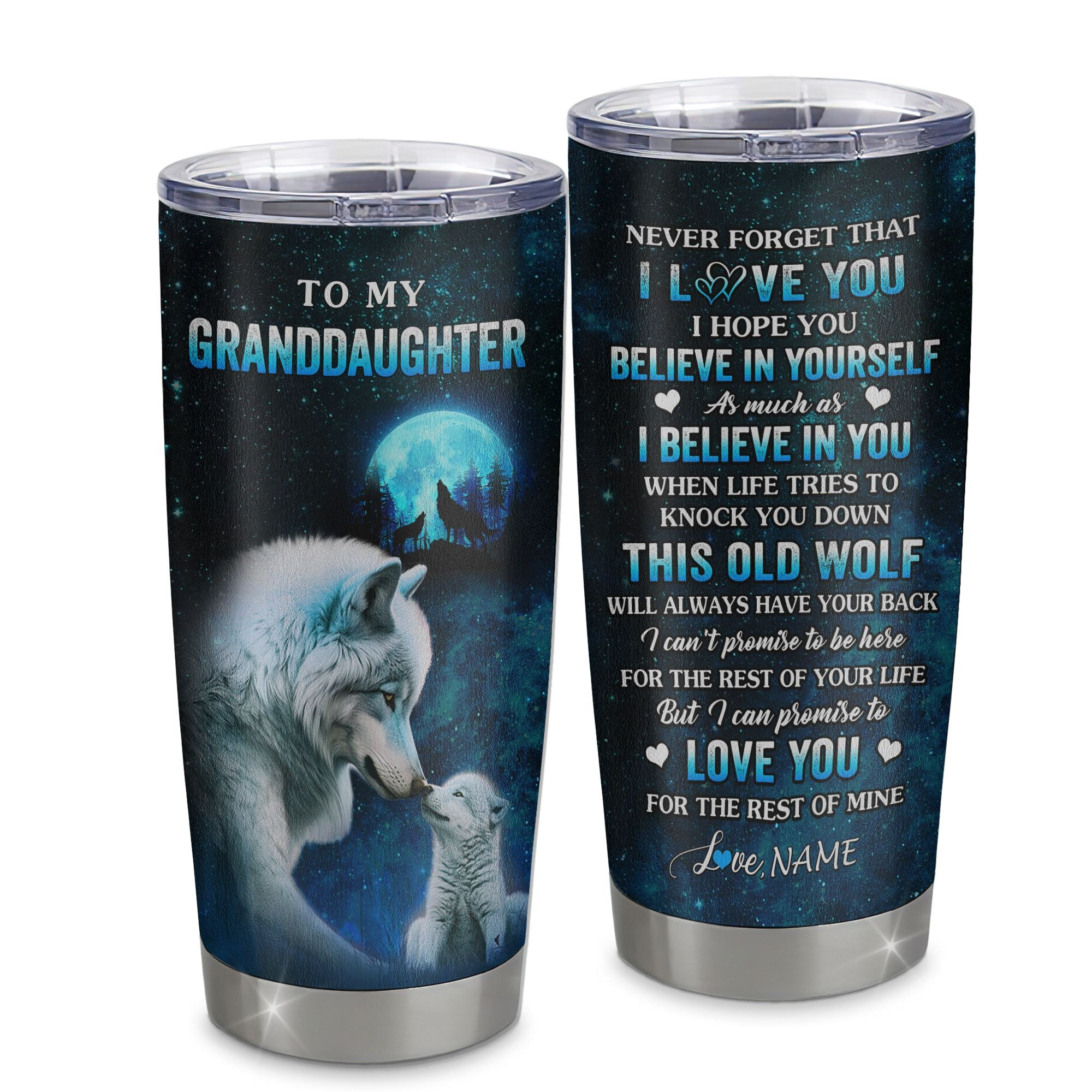 Personalized To My Granddaughter Tumbler From Grandma Grandpa Stainless Steel Cup This Old Wolf Love Granddaughter Birthday Gifts Graduation Gift
