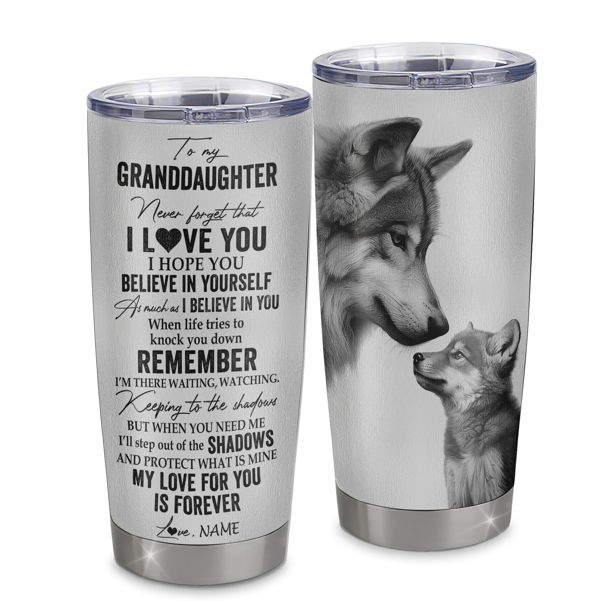 Personalized To My Granddaughter Tumbler From Grandma Grandpa Stainless Steel Cup Wolf My Love For You Is Forever Granddaughter Birthday Gift