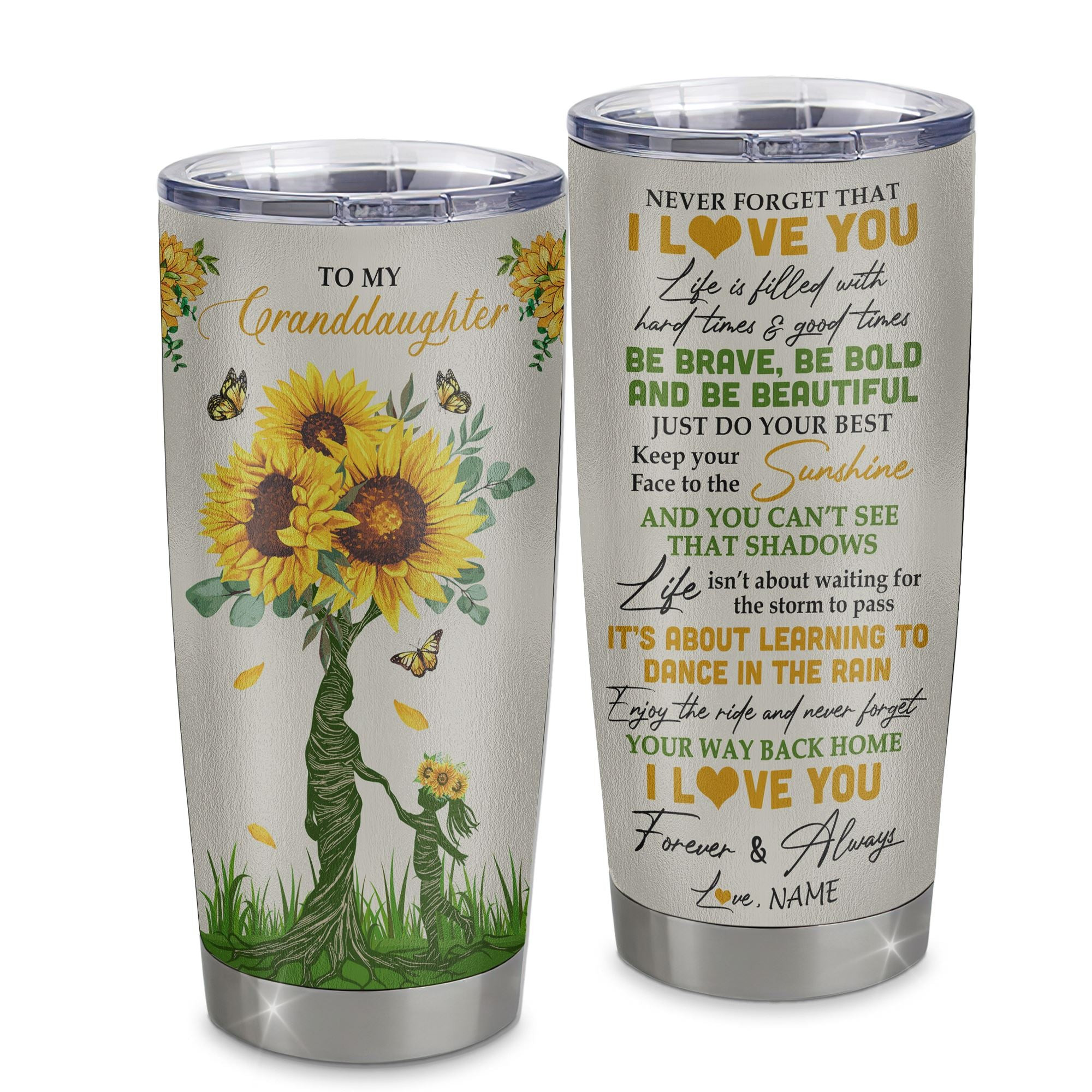 Personalized To My Granddaughter Tumbler From Grandma Stainless Steel Cup Never Forget That I Love You Suower Granddaughter Birthday Gift