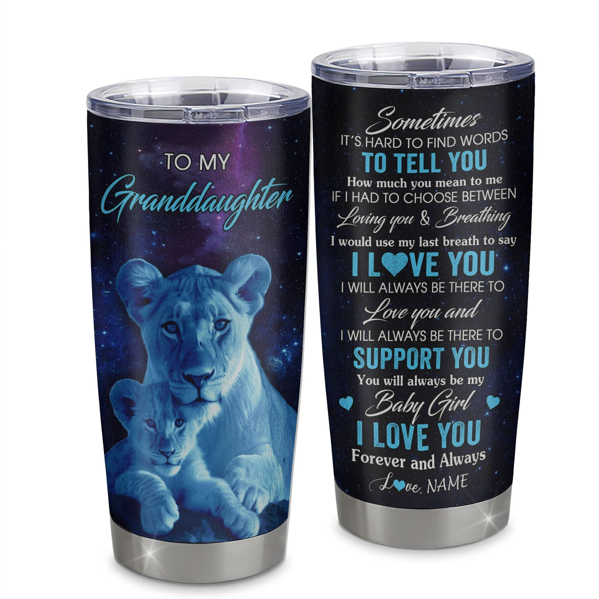Personalized To My Granddaughter Tumbler From Grandma Stainless Steel Cup Sometimes It's Hard Lion Granddaughter Gift Birthday Graduation Gift