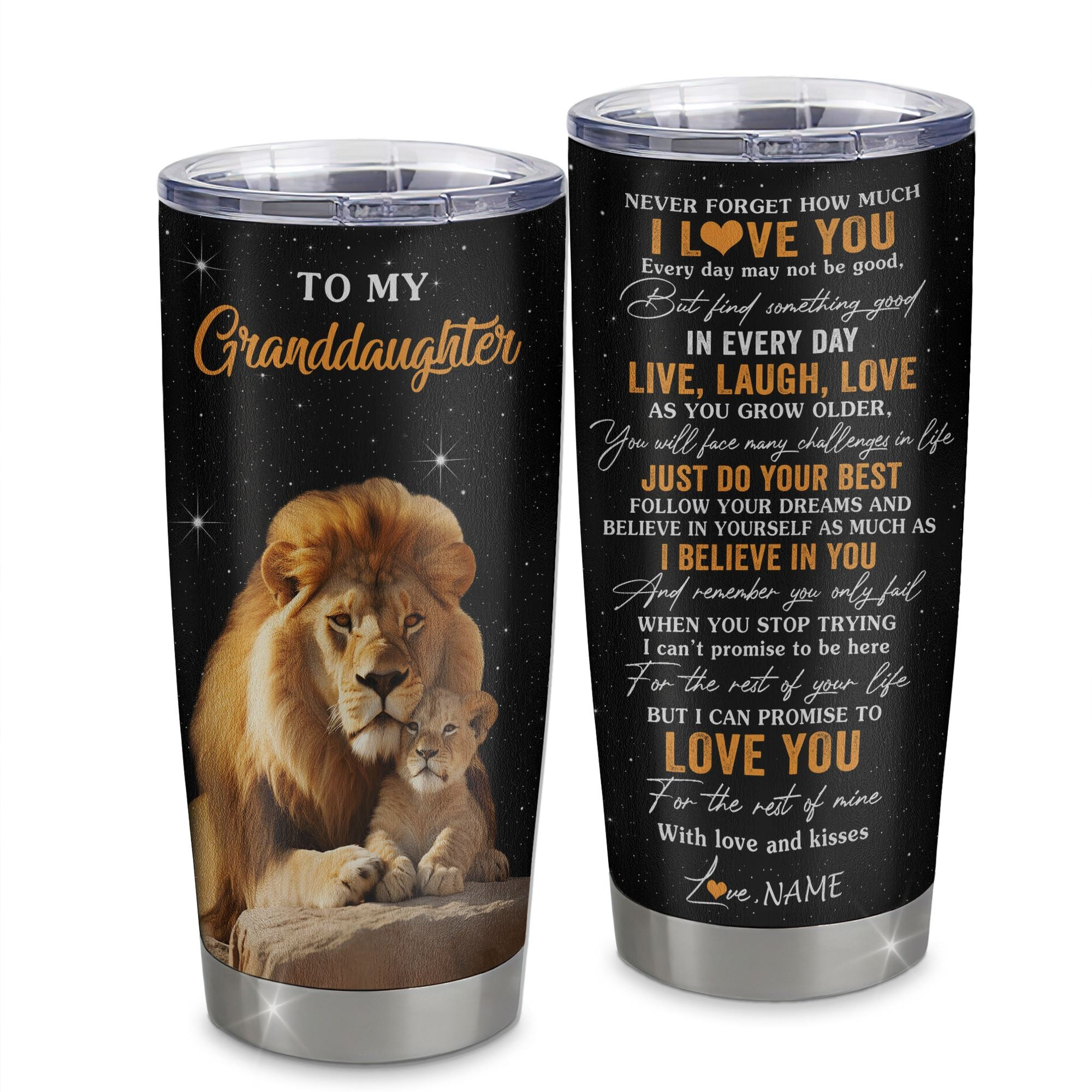 Personalized To My Granddaughter Tumbler From Grandpa Papa Live Laugh Love Lion Granddaughter Birthday Gifts Positive Graduation Gift
