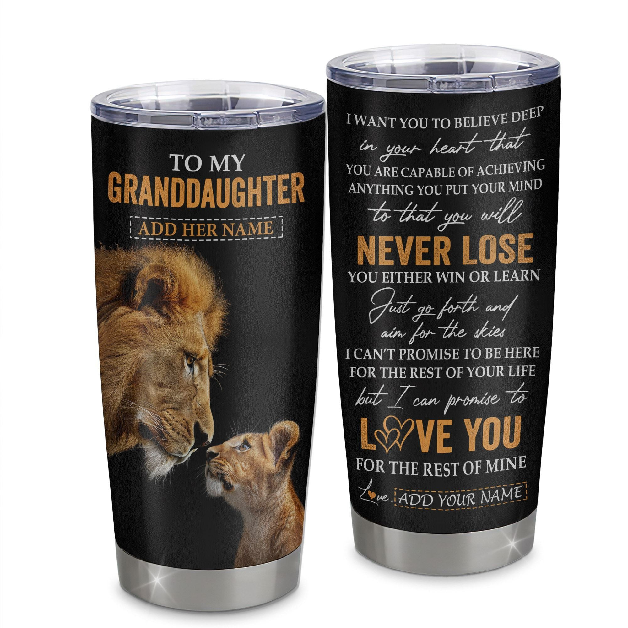 Personalized To My Granddaughter Tumbler From Grandpa Papa You Will Never Lose Lion Granddaughter Birthday Gifts Graduation Gift