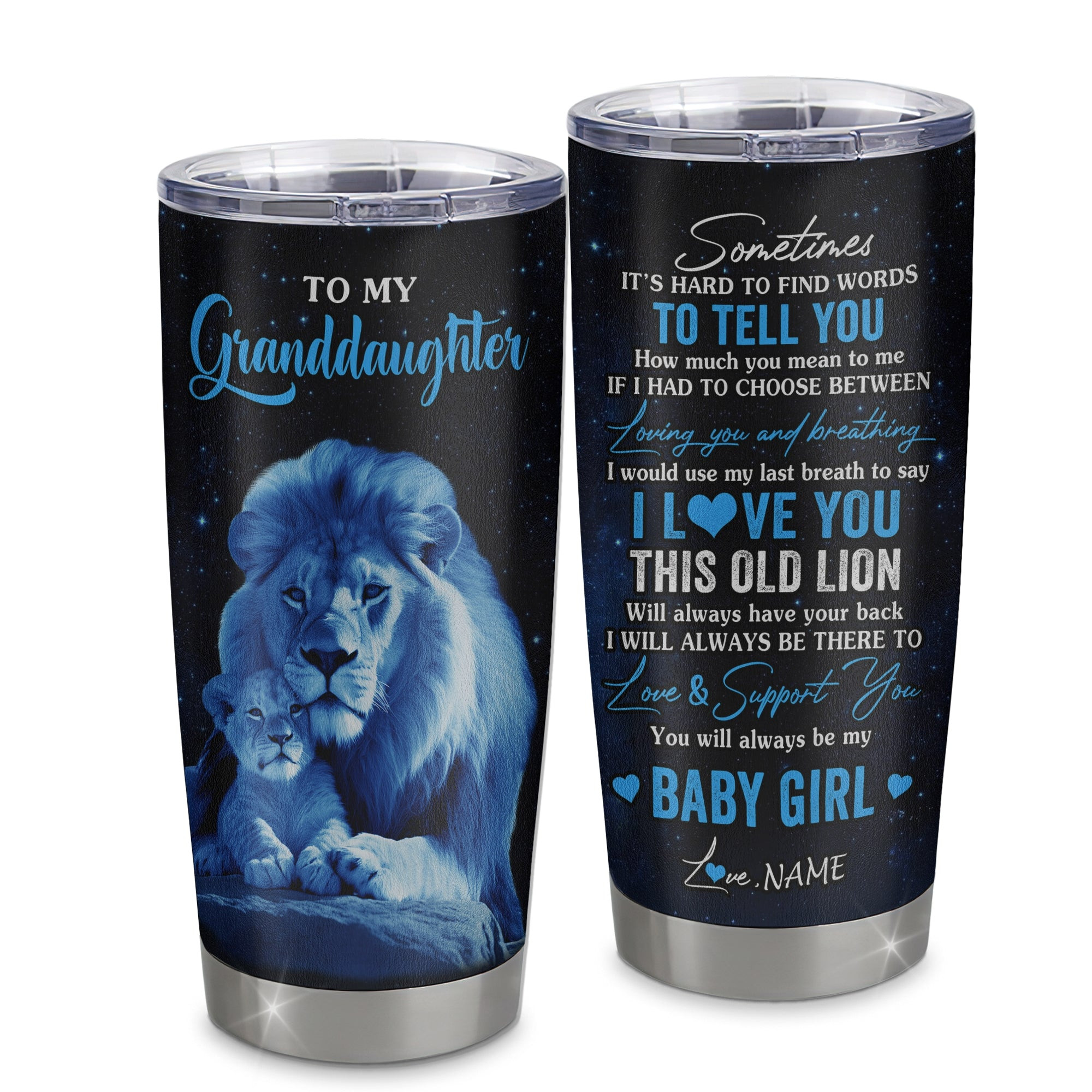 Personalized To My Granddaughter Tumbler From Papa Grandpa Stainless Steel Cup I Love You This Old Lion Granddaughter Birthday Gift