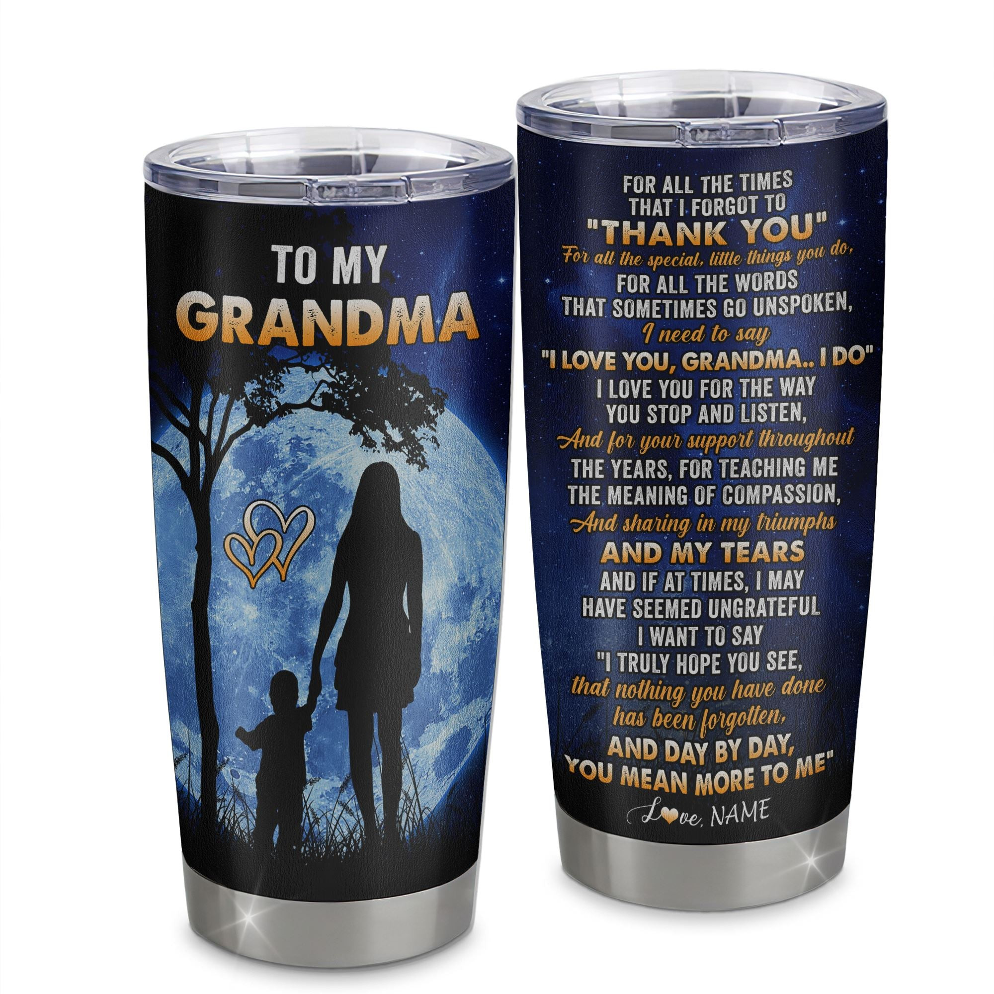 Personalized To My Grandma Tumbler From Granddaughter Grandson Stainless Steel Cup Thank You Grateful Love Birthday Mothers Day Thanksgiving Gift