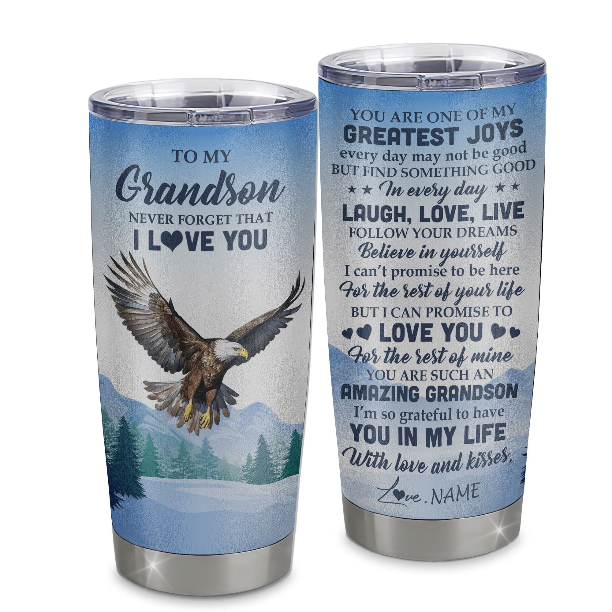 Personalized To My Grandson Eagle Tumbler From Grandma Stainless Steel Cup Never Forget That I Love You Grandson Gift Birthday Graduation Gift