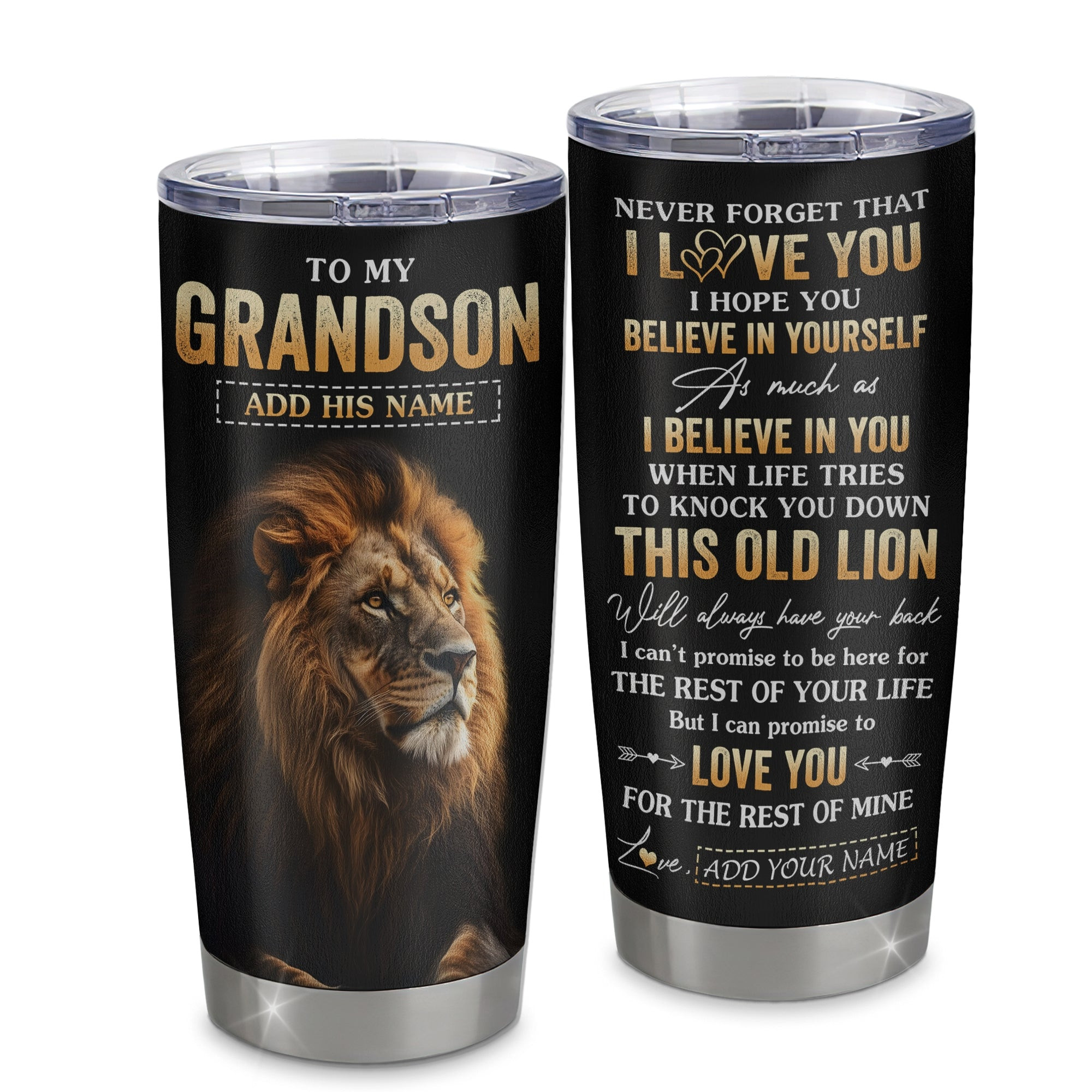 Personalized To My Grandson Gifts From Grandma Grandpa Tumbler Old Lion Love You Grandson Birthday Gifts Graduation Gift