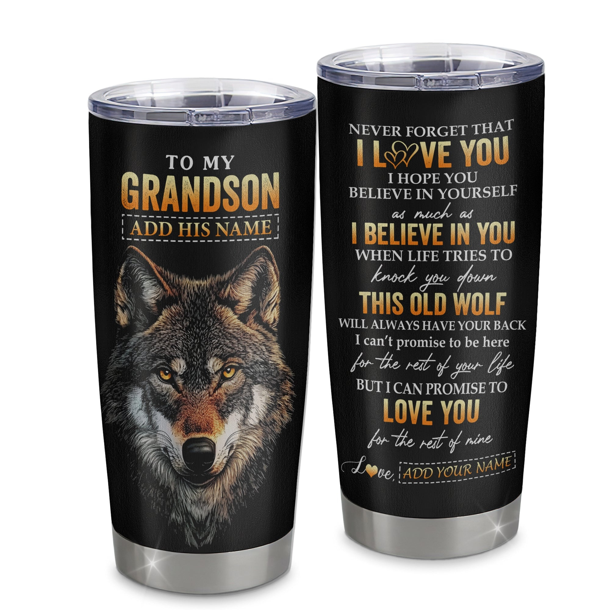 Personalized To My Grandson Gifts From Grandma Grandpa Tumbler Old Wolf Love You Grandson Birthday Gifts Graduation Gift