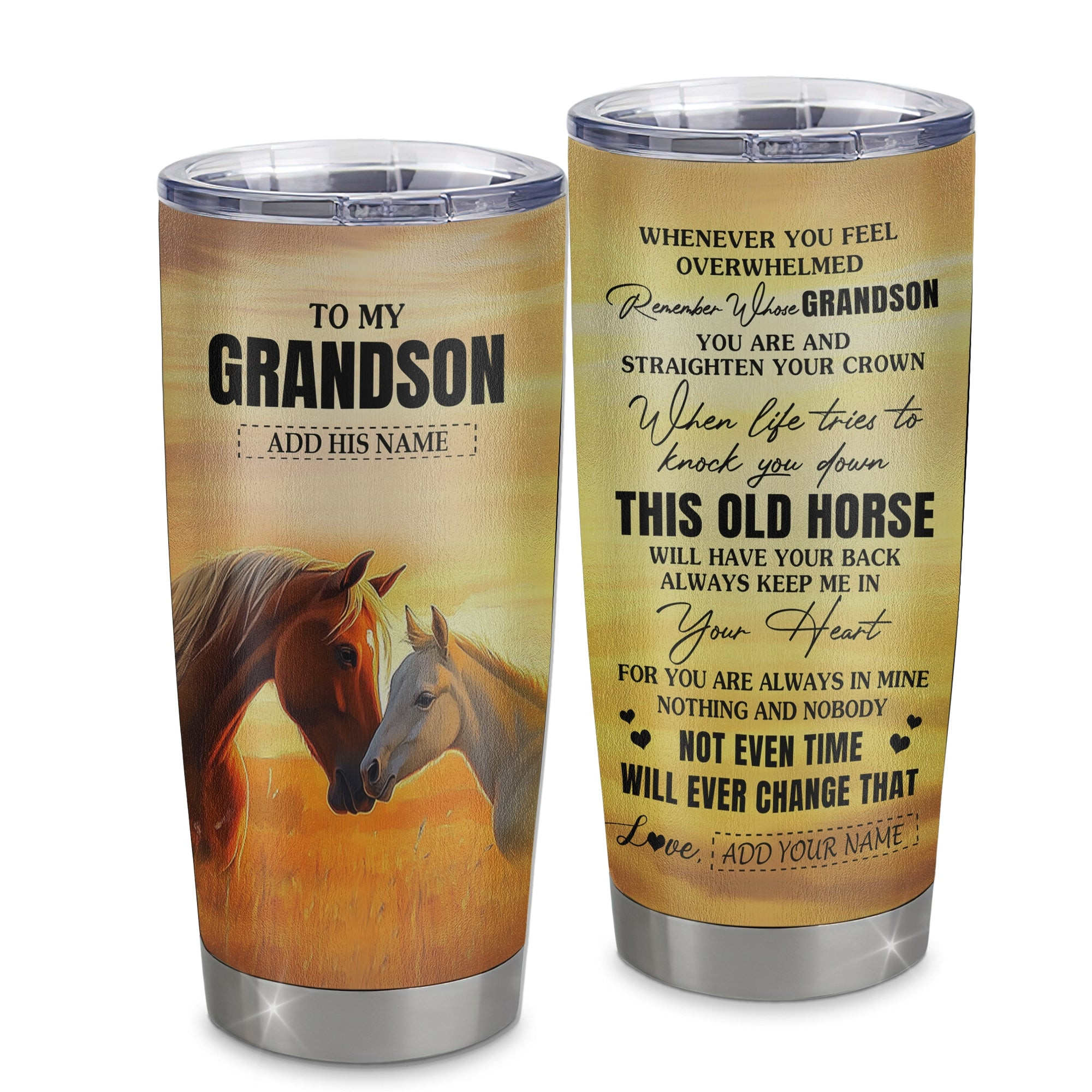 Personalized To My Grandson Gifts Tumbler From Grandma Papa Whenever Horse Unique Birthday Gifts For Grandson Graduation Gift