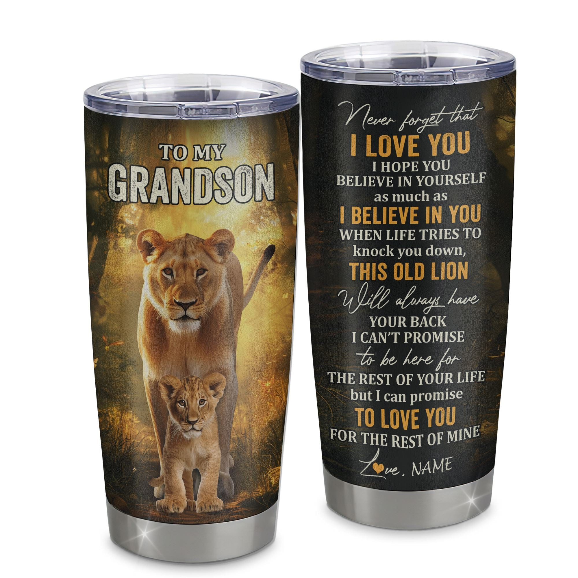 Personalized To My Grandson Lion Tumbler From Grandma Never Forget That I Love You Grandson Birthday Gifts Graduation Gift