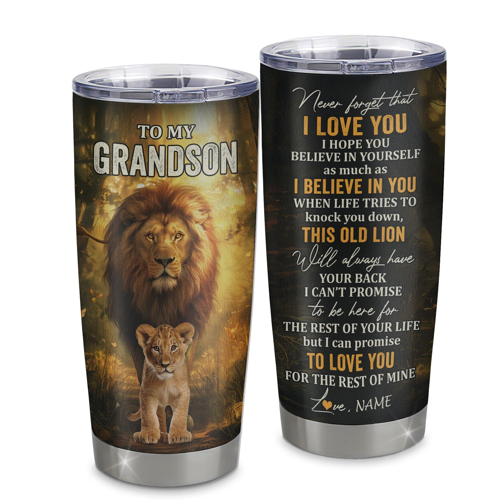 Personalized To My Grandson Lion Tumbler From Grandpa Papa Never Forget That I Love You Grandson Birthday Gifts Gift
