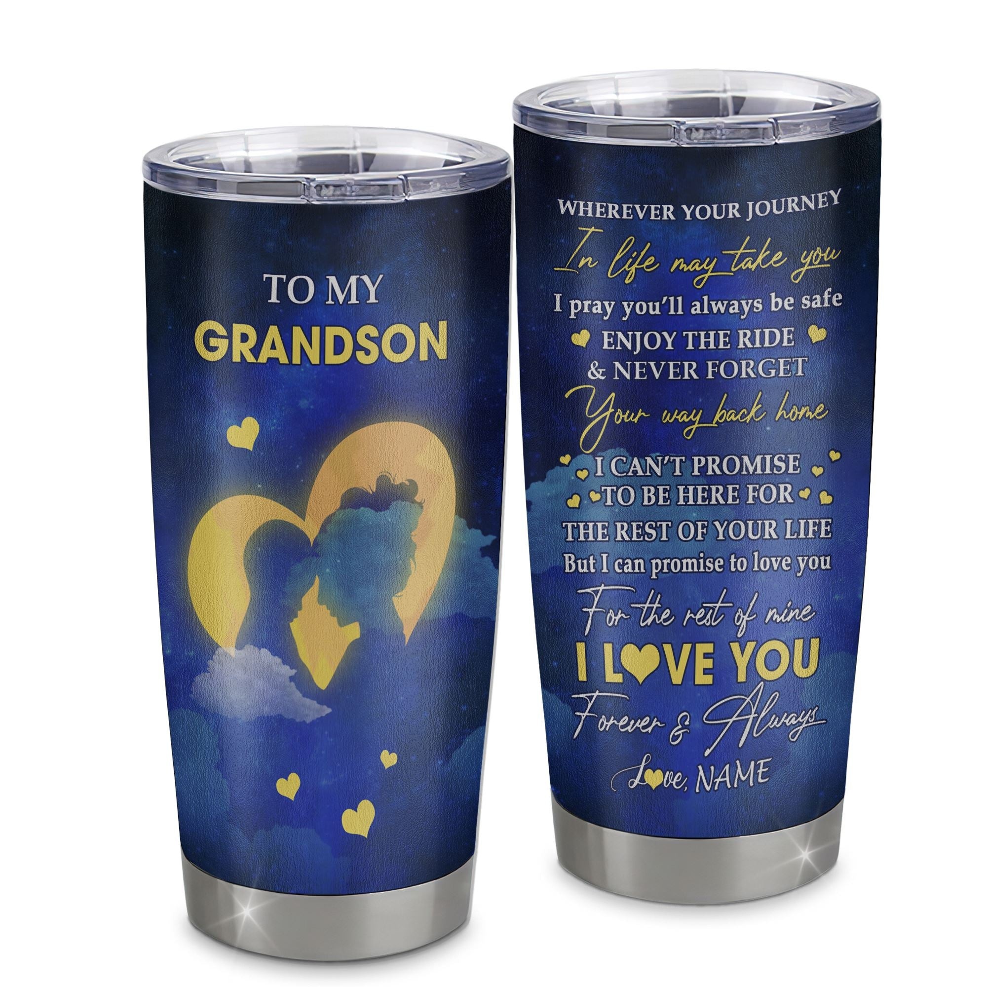 Personalized To My Grandson Tumbler From Grandma Gigi Stainless Steel Cup Wherever Your Journey Grandson Birthday Gifts Graduation Gift