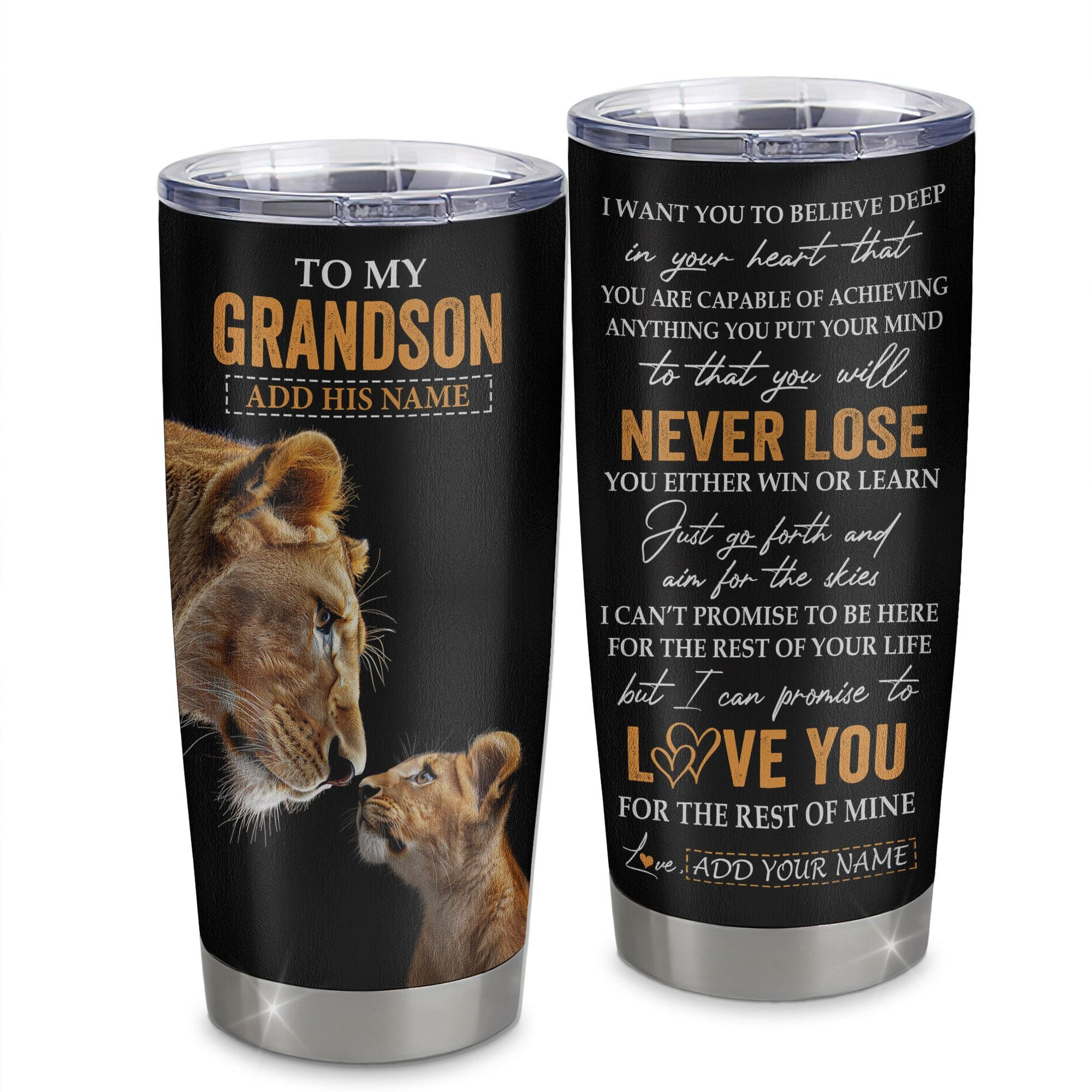Personalized To My Grandson Tumbler From Grandma Gigi You Will Never Lose Lion Grandson Birthday Gifts Graduation Gift