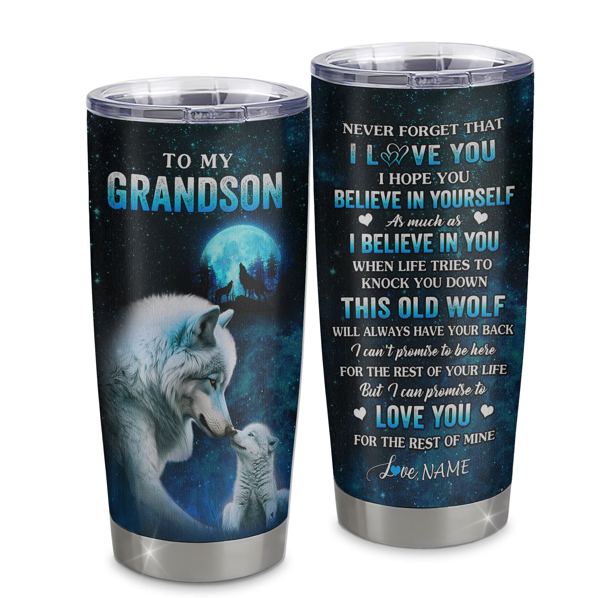 Personalized To My Grandson Tumbler From Grandma Grandpa Stainless Steel Cup This Old Wolf Love Grandson Birthday Gifts Graduation Gift