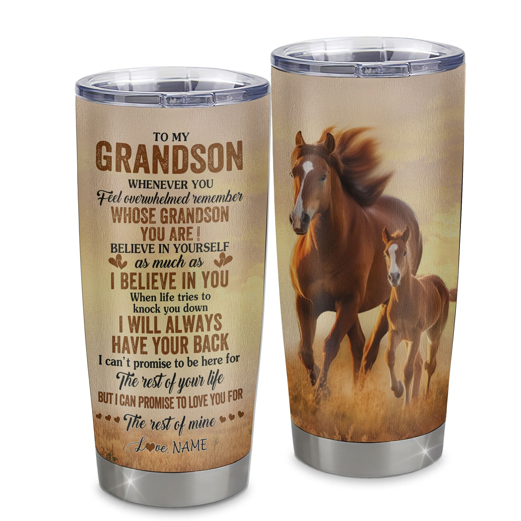 Personalized To My Grandson Tumbler From Grandma Grandpa Stainless Steel Cup Whenever You Feel Horse Grandson Birthday Gifts Graduation Gift