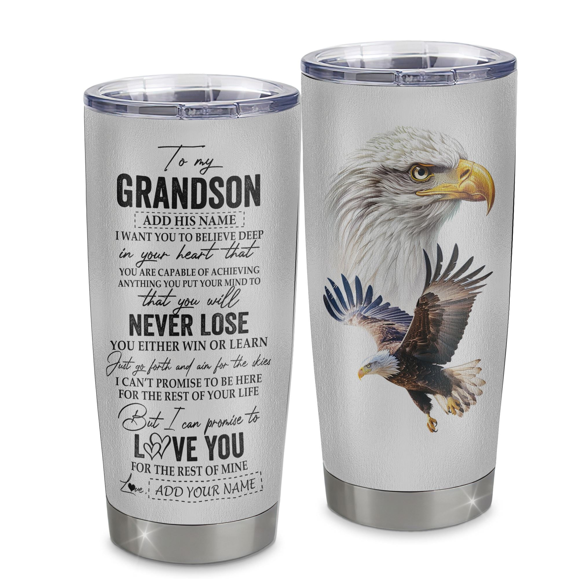 Personalized To My Grandson Tumbler From Grandma Grandpa You Will Never Lose Eagle Grandson Birthday Gifts Graduation Gift