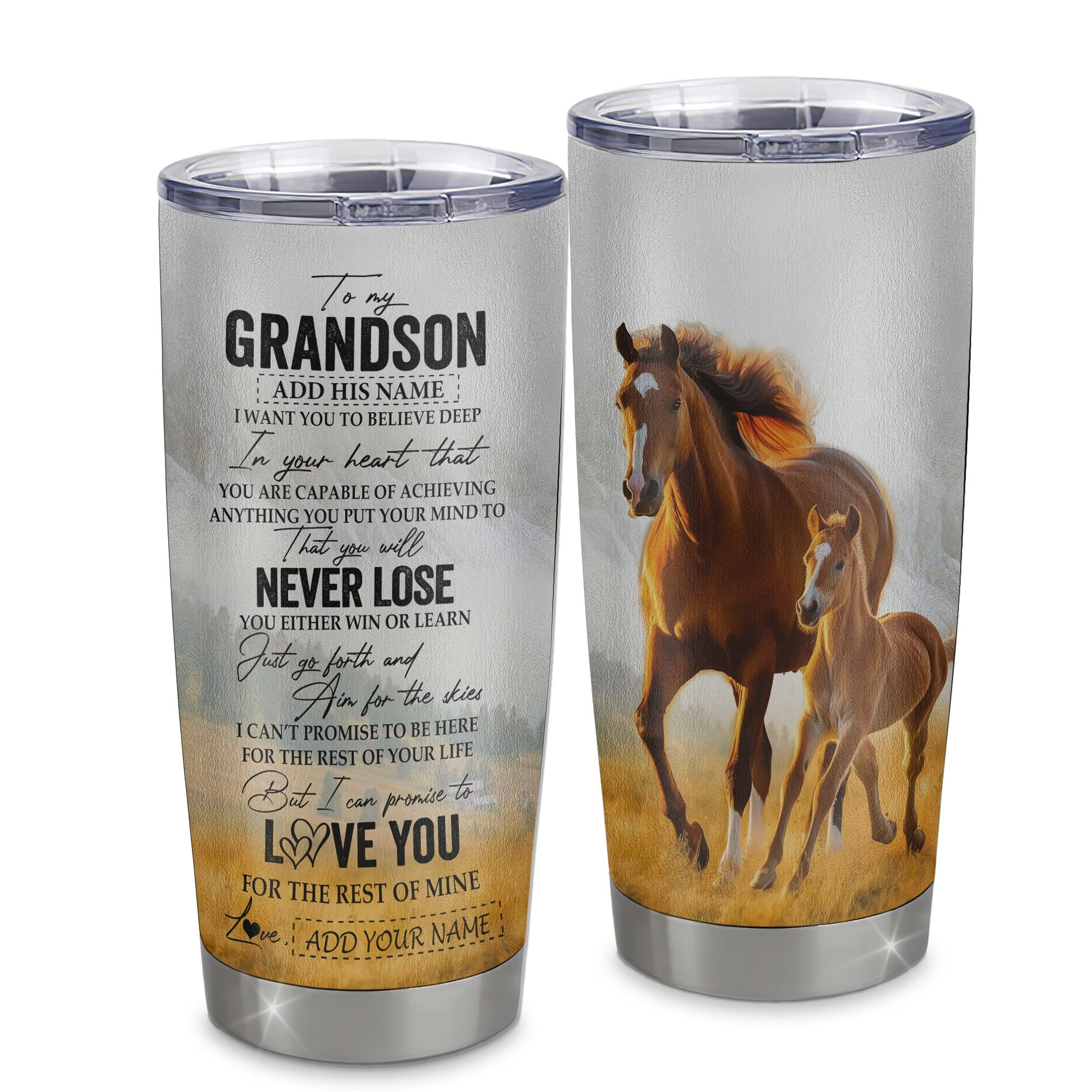 Personalized To My Grandson Tumbler From Grandma Grandpa You Will Never Lose Horse Grandson Birthday Gifts Graduation Gift