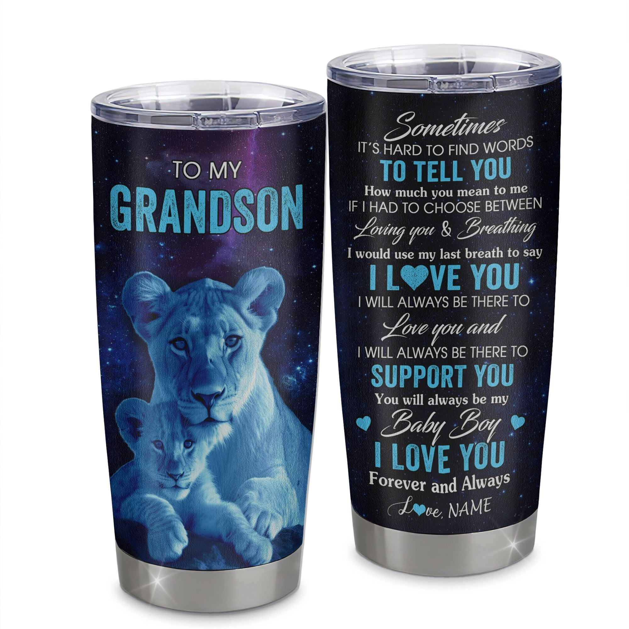 Personalized To My Grandson Tumbler From Grandma Mimi Stainless Steel Cup Sometimes It's Hard Lion Grandson Gift Birthday Graduation Gift