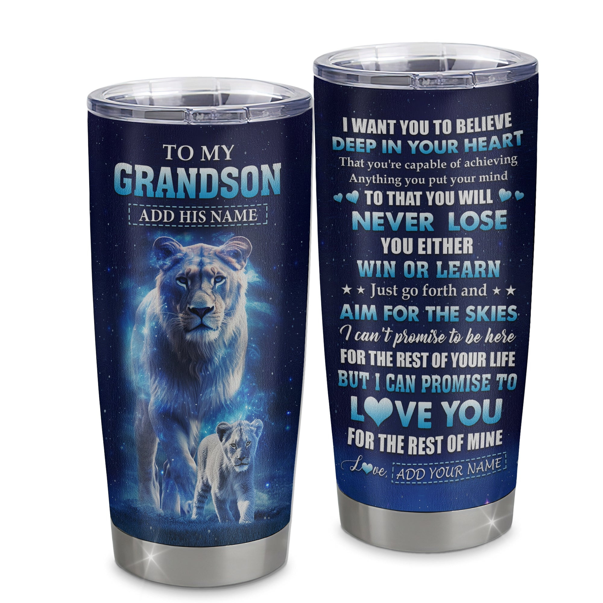 Personalized To My Grandson Tumbler From Grandma Nana Believe Your Heart Grandson Gift Birthday Graduation Gift