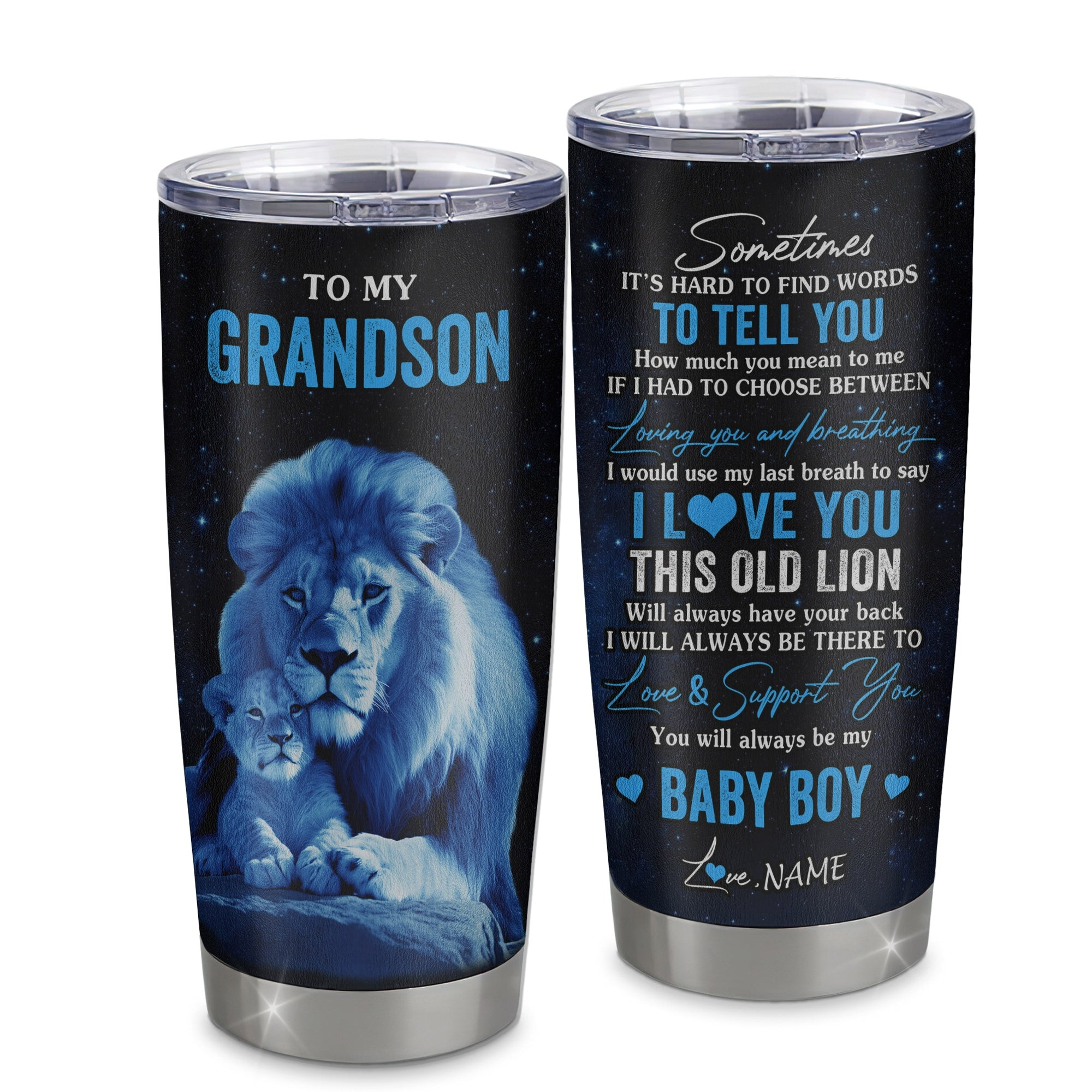 Personalized To My Grandson Tumbler From Papa Grandpa Stainless Steel Cup I Love You This Old Lion Grandson Birthday Graduation Gift