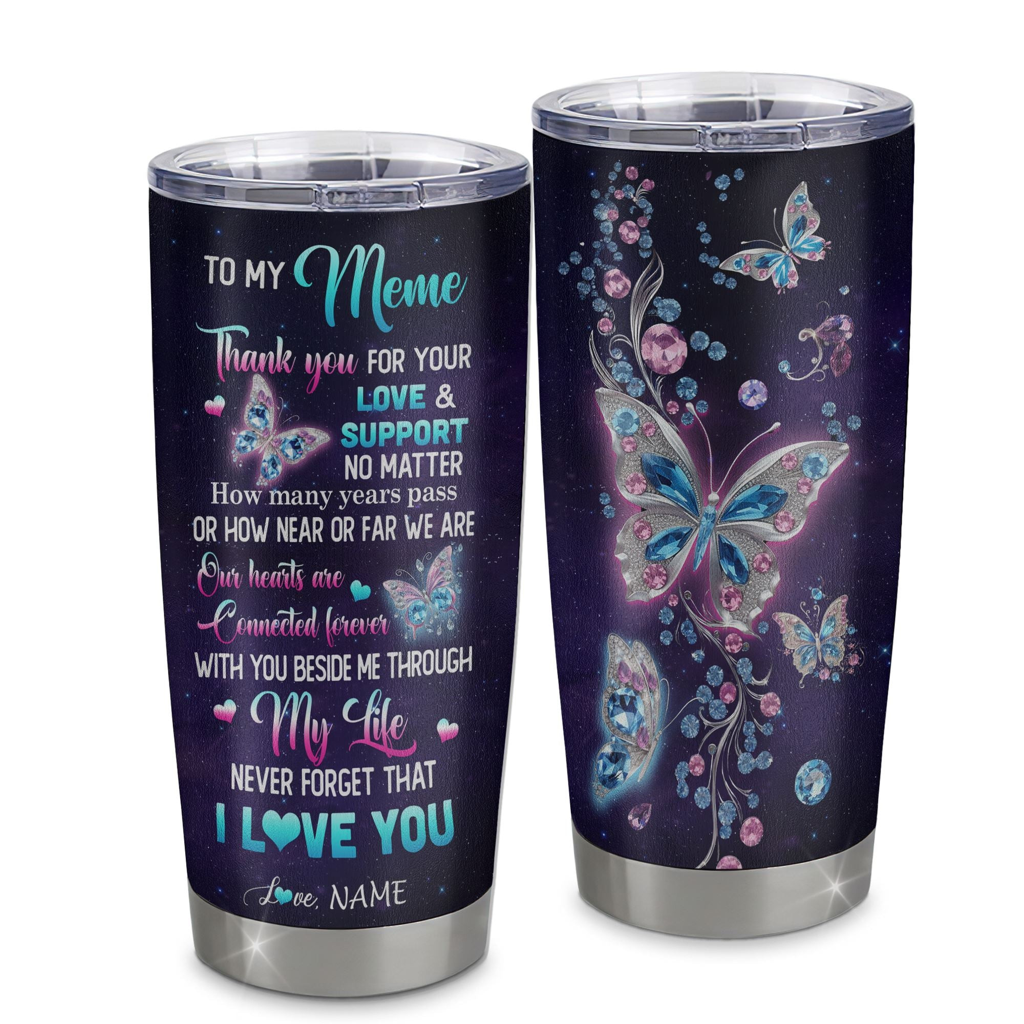 Personalized To My Meme Tumbler From Grandkids Granddaughter Butterfly Thank You For Your Love Meme Gift Birthday Mothers Day Gift