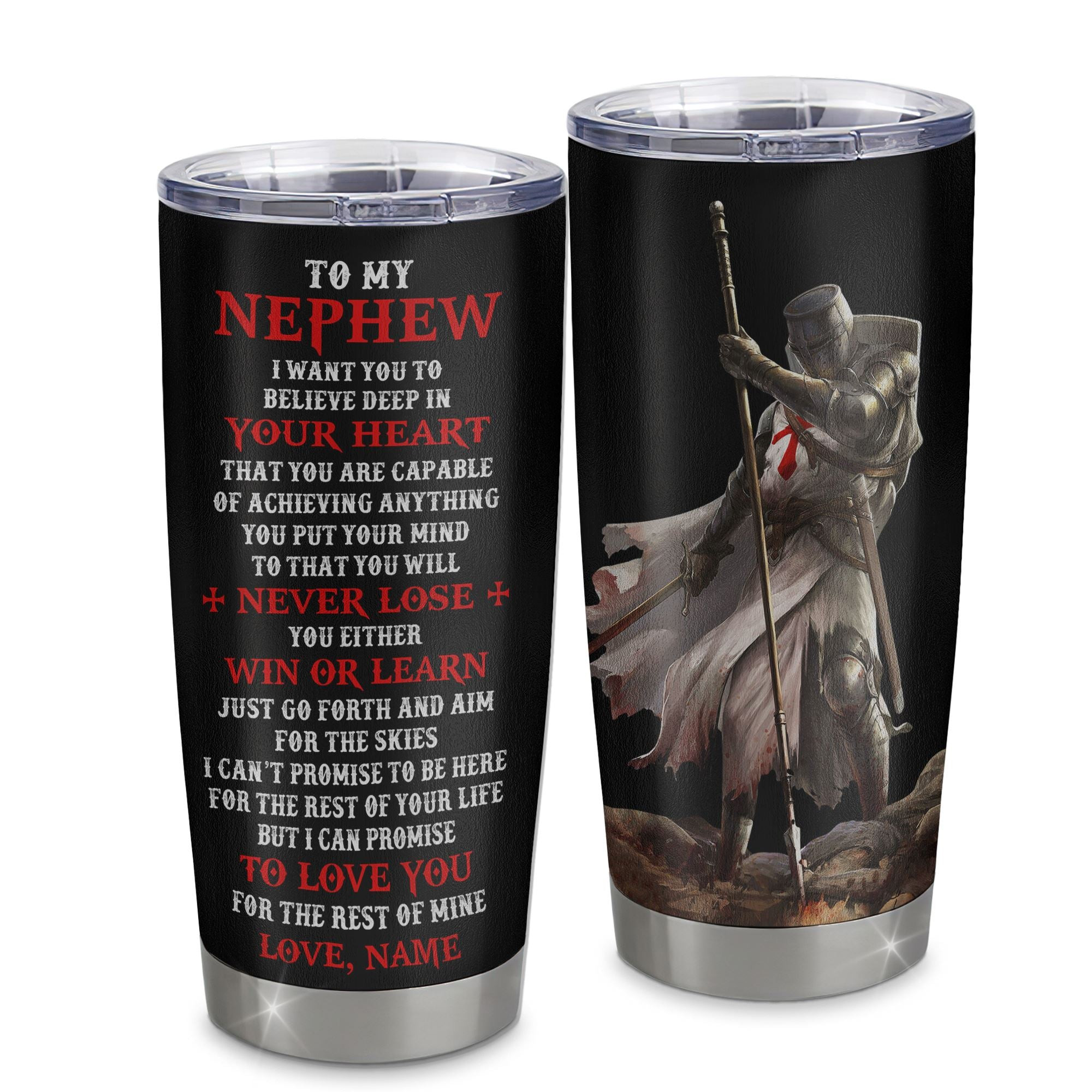Personalized To My Nephew Knight Templar Tumbler From Uncle Aunt Stainless Steel Cup You Will Never Lose Nephew Birthday Gifts Graduation Gift
