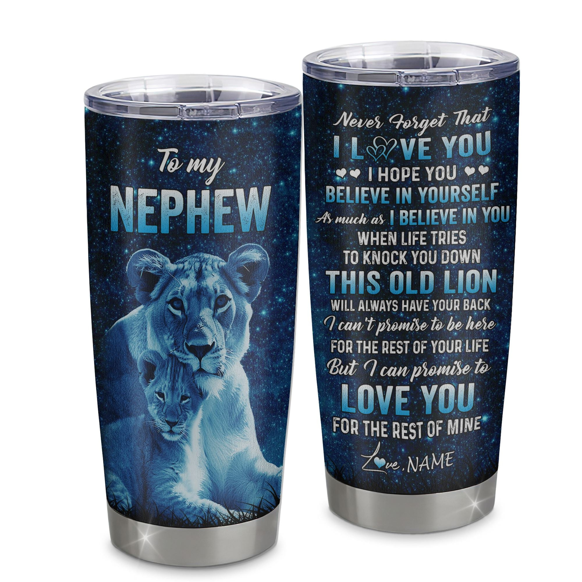 Personalized To My Nephew Tumbler From Aunt Auntie Stainless Steel Cup This Old Lion Love You Nephew Birthday Graduation Gift