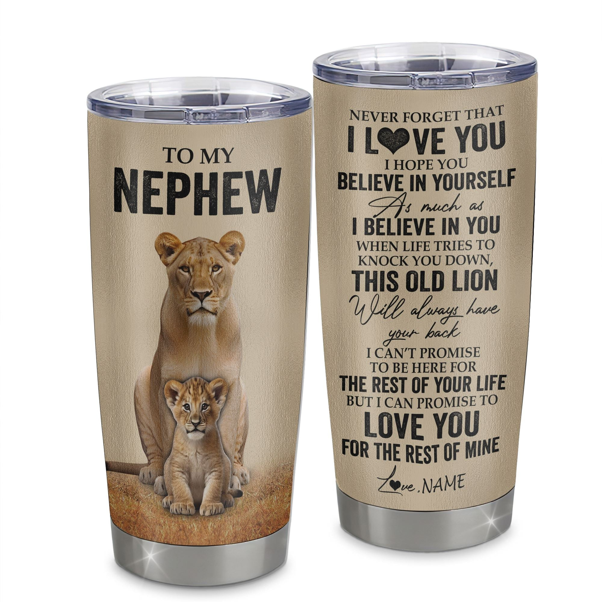Personalized To My Nephew Tumbler From Aunt Lion Stainless Steel Cup Never Forget That I Love You Nephew Birthday Gifts Graduation Gift