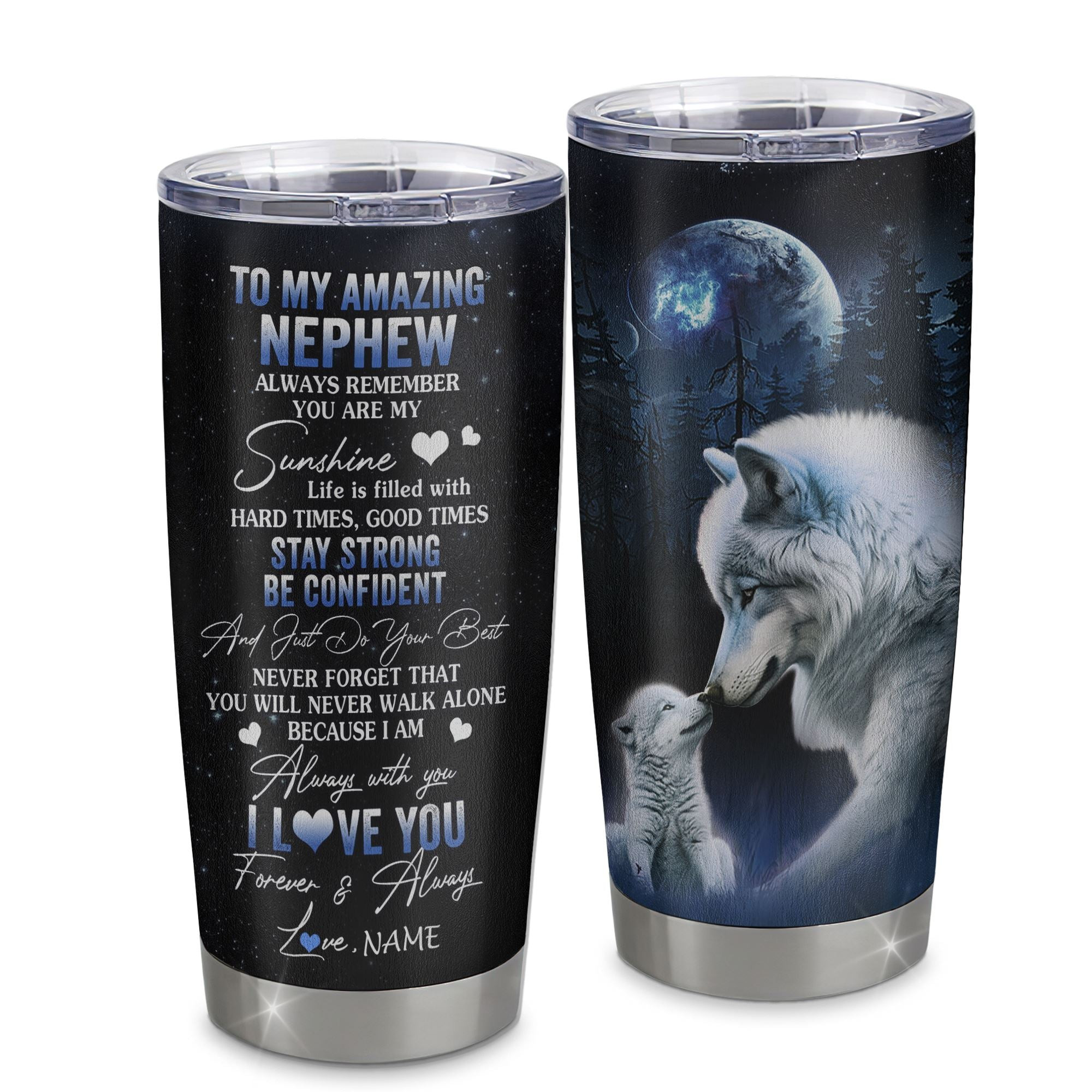 Personalized To My Nephew Tumbler From Aunt Uncle Auntie Stainless Steel Cup Moon Wolf Nephew Birthday Gifts Graduation Gift