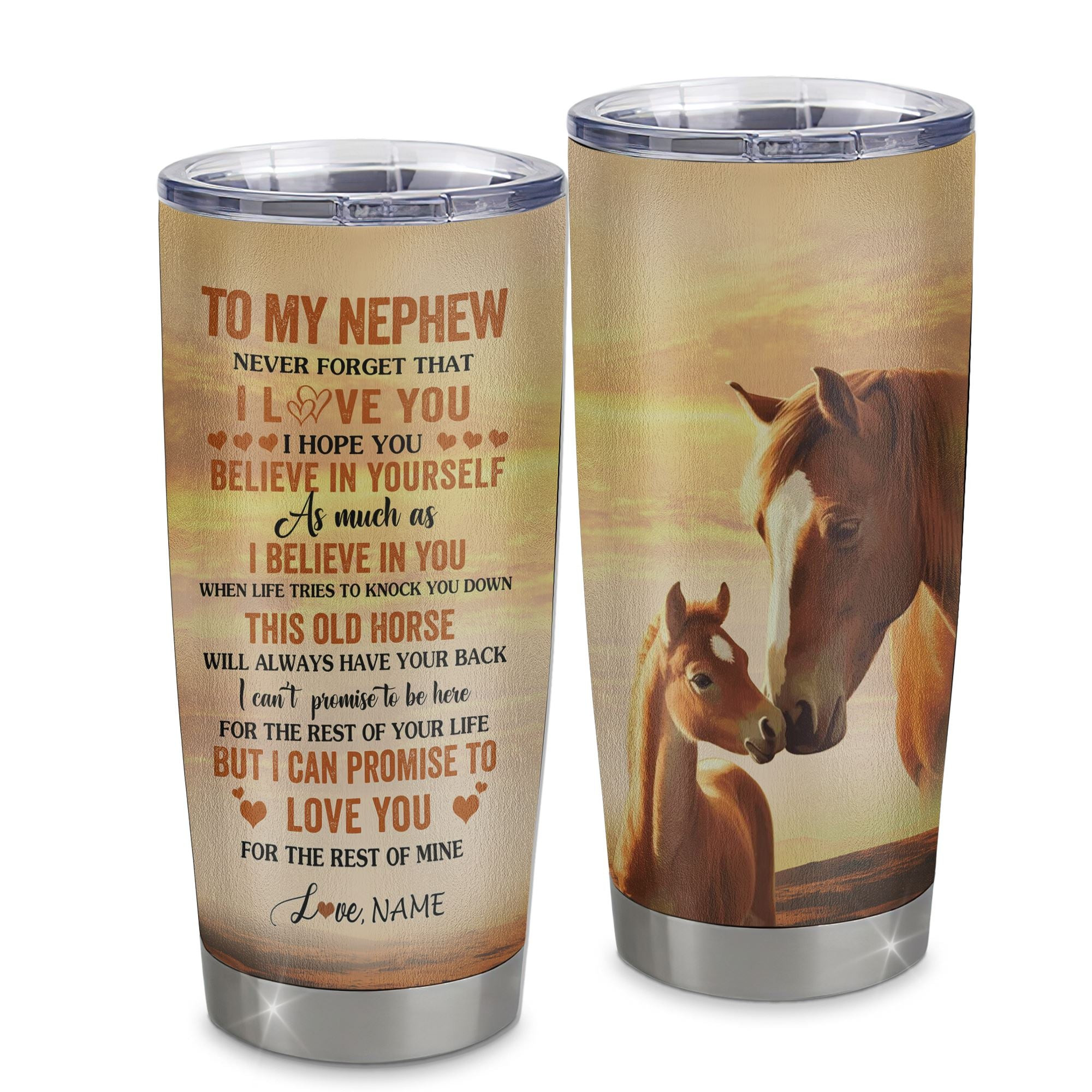 Personalized To My Nephew Tumbler From Aunt Uncle Auntie Stainless Steel Cup This Old Horse Love You Nephew Birthday Gifts Graduation Gift