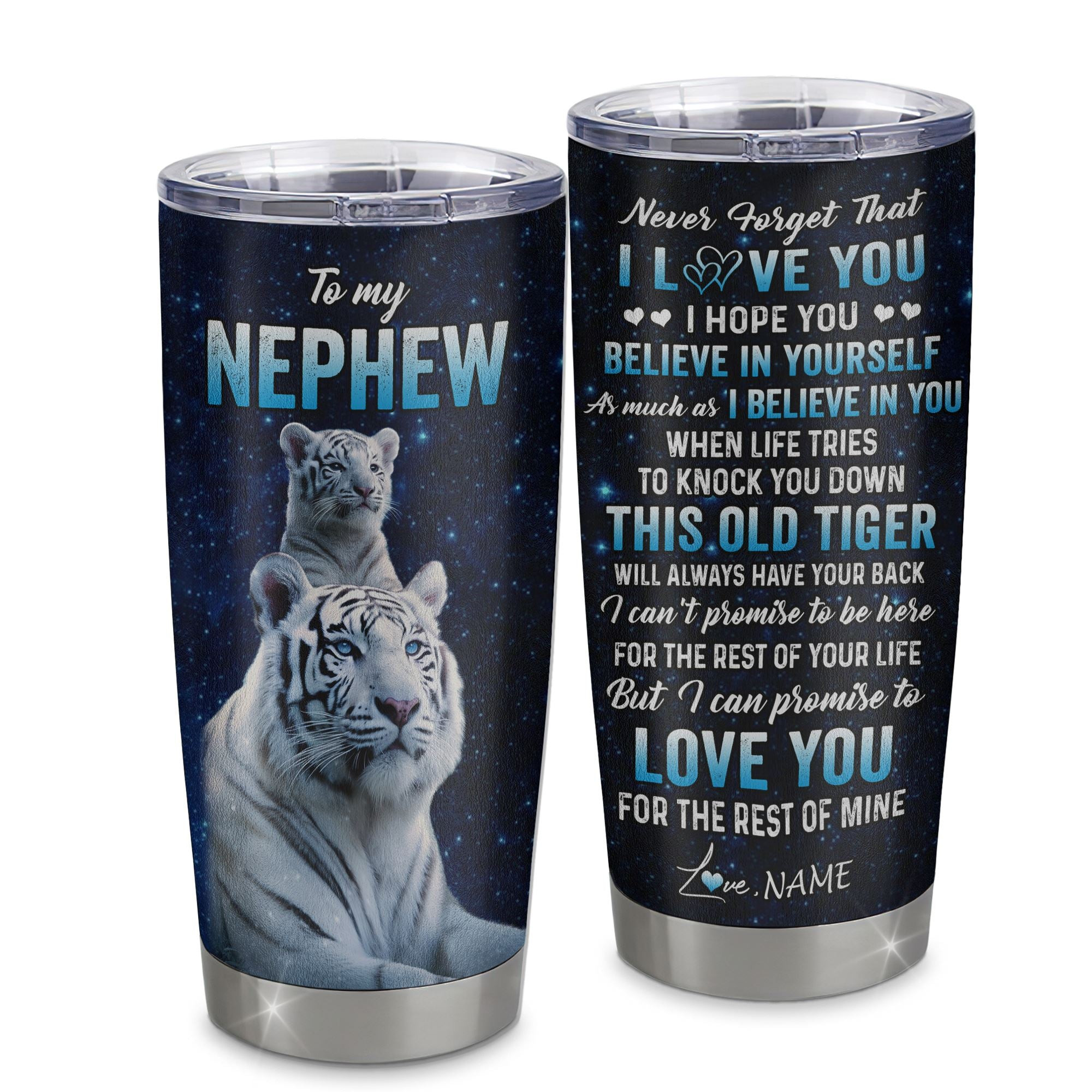 Personalized To My Nephew Tumbler Gift From Aunt Uncle Stainless Steel Cup This Old Tiger Love You Nephew Birthday Graduation Gift