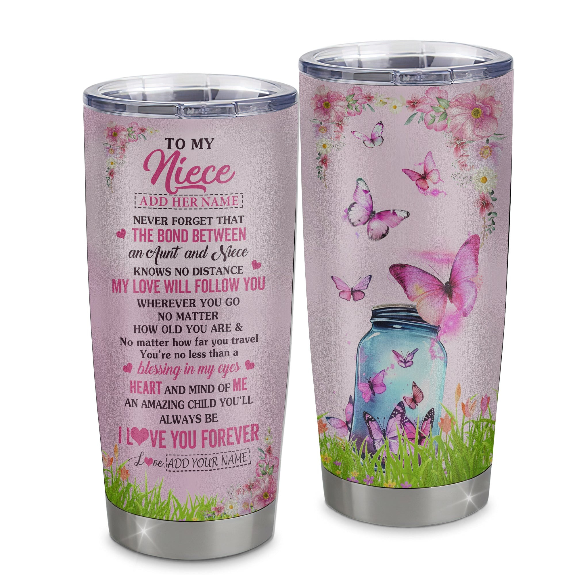 Personalized To My Niece Butterfly Tumbler From Aunt Auntie The Bond Between Niece Birthday Gifts Graduation Gift