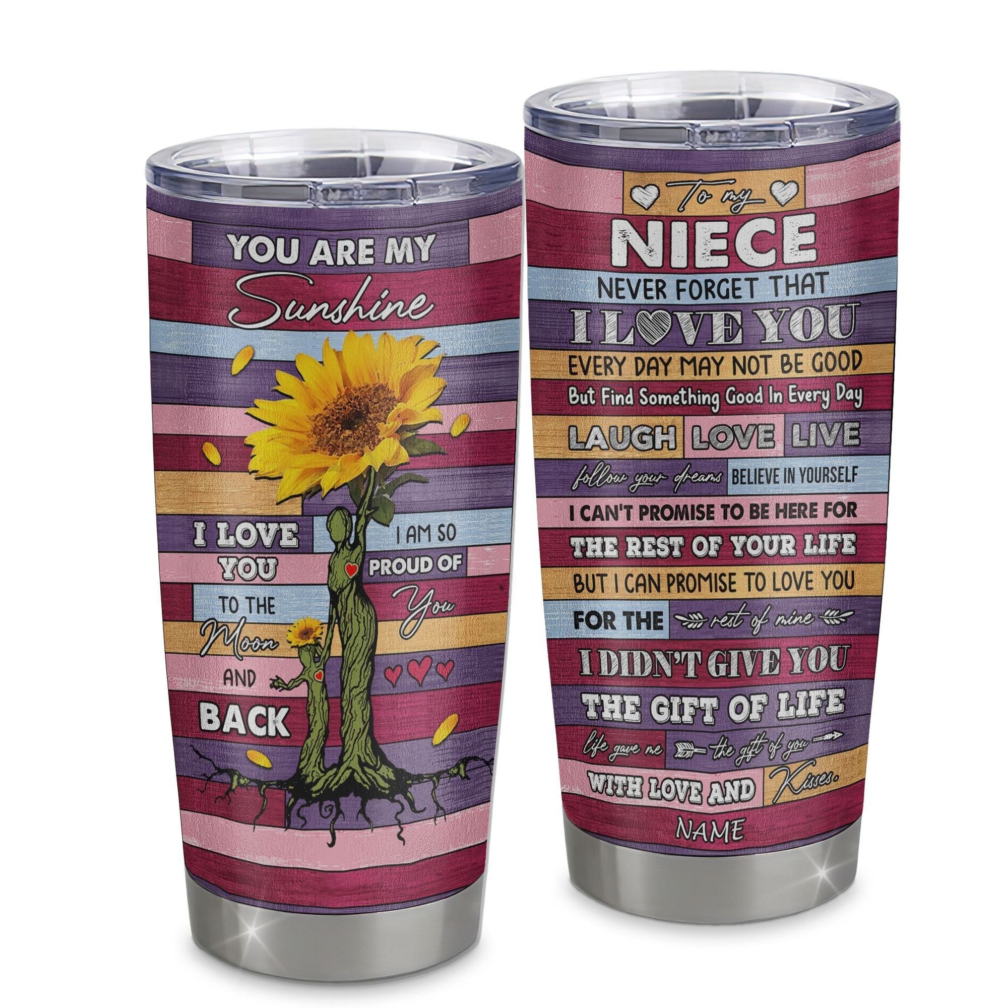 Personalized To My Niece From Aunt Aunt Stainless Steel Tumbler Cup Wood Suower Never Forget I Love You Niece Birthday Graduation Gift