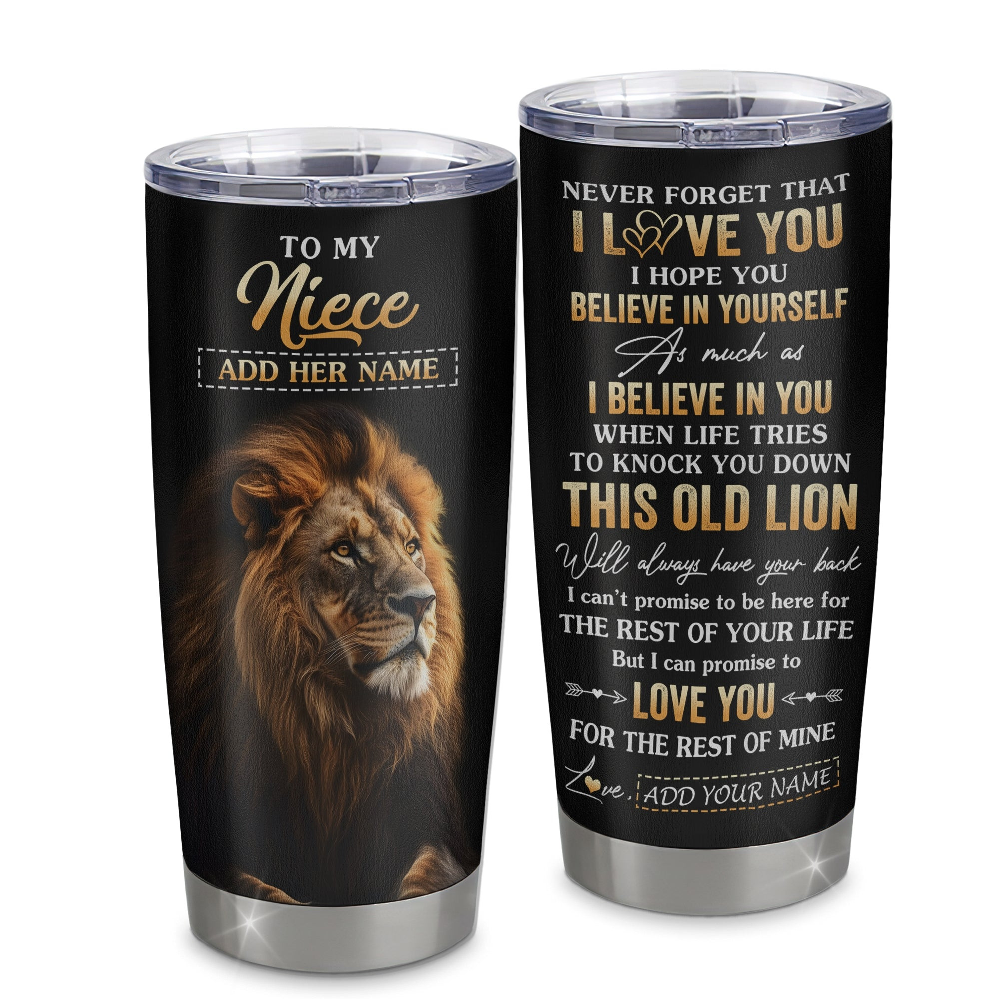 Personalized To My Niece Gifts From Aunt Uncle Auntie Tumbler Old Lion Love You Niece Birthday Gifts Graduation Gift