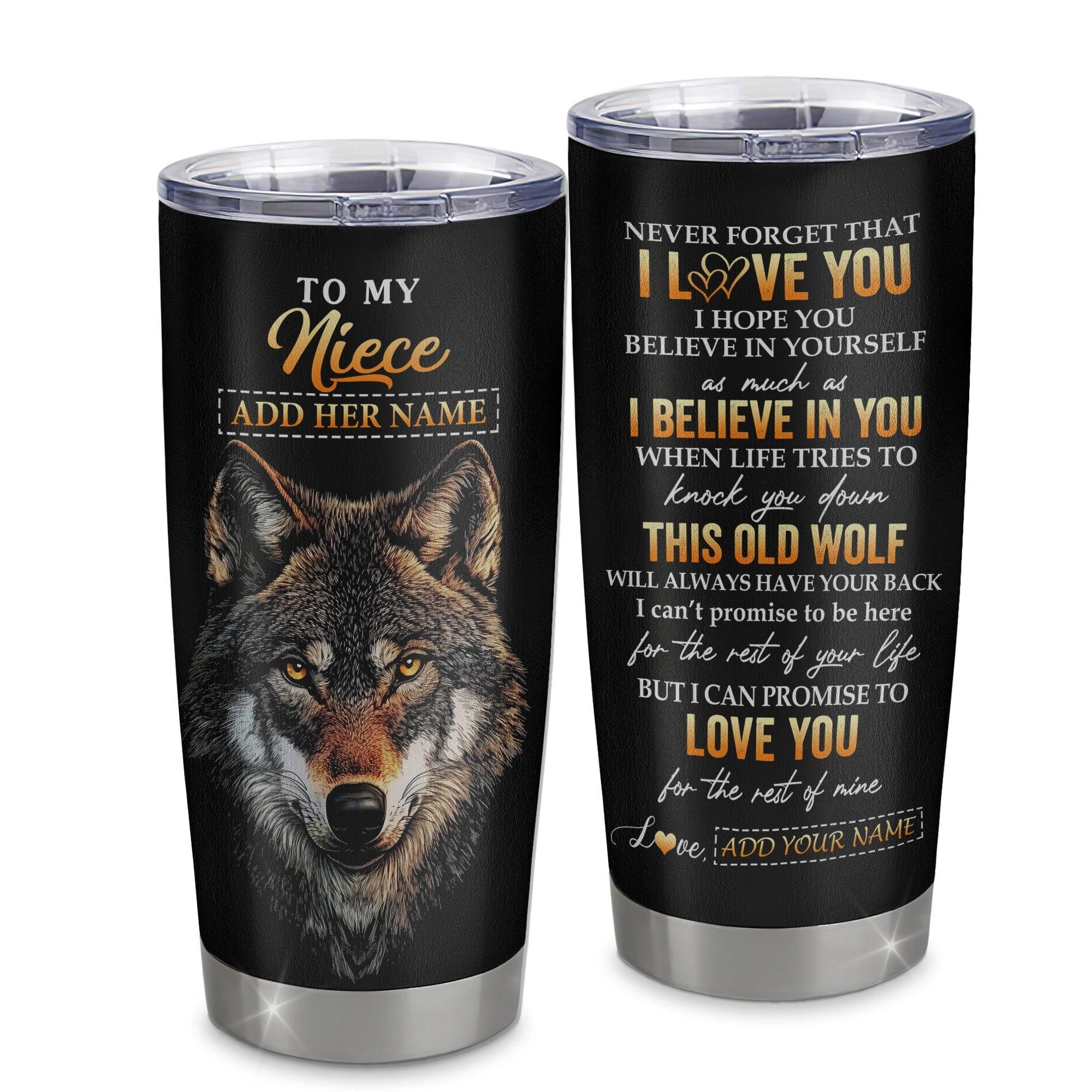 Personalized To My Niece Gifts From Aunt Uncle Auntie Tumbler Old Wolf Love You Niece Birthday Gifts Graduation Gift