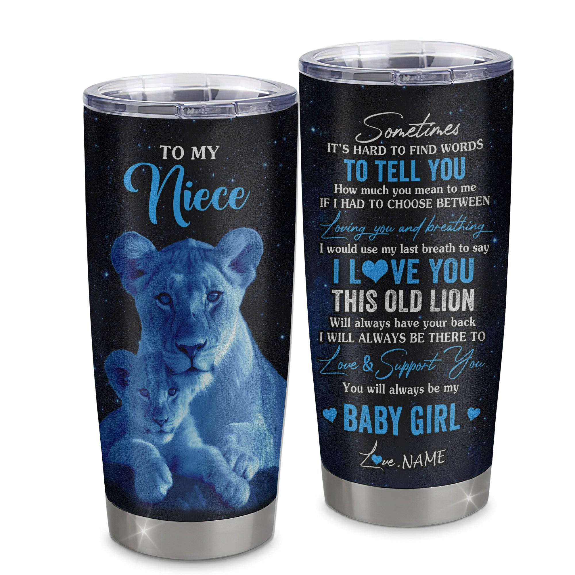 Personalized To My Niece Tumbler From Aunt Auntie Stainless Steel Cup I Love You This Old Lion Niece Birthday Graduation Gift