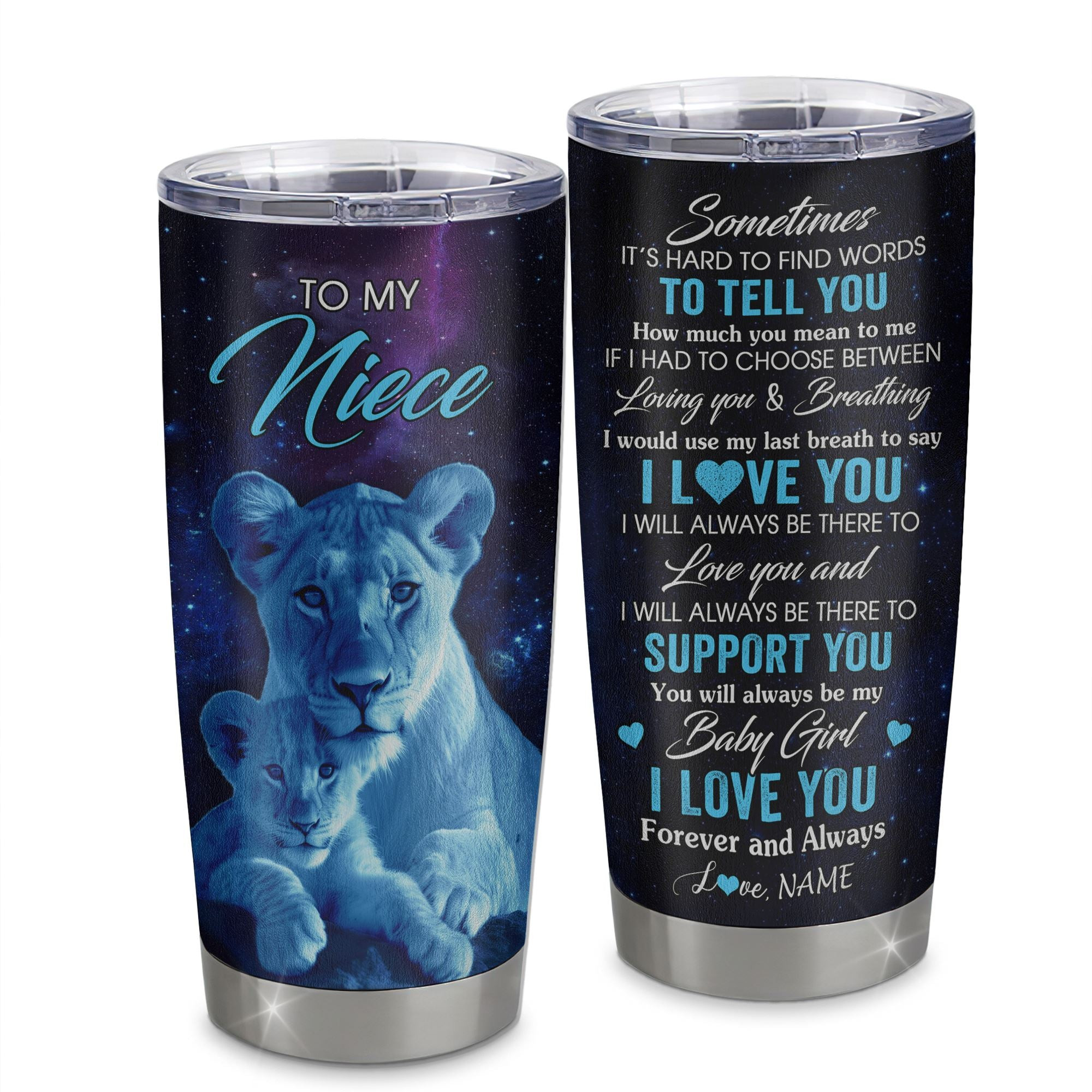 Personalized To My Niece Tumbler From Aunt Auntie Stainless Steel Cup Sometimes It's Hard Lion Niece Gift Birthday Graduation Gift