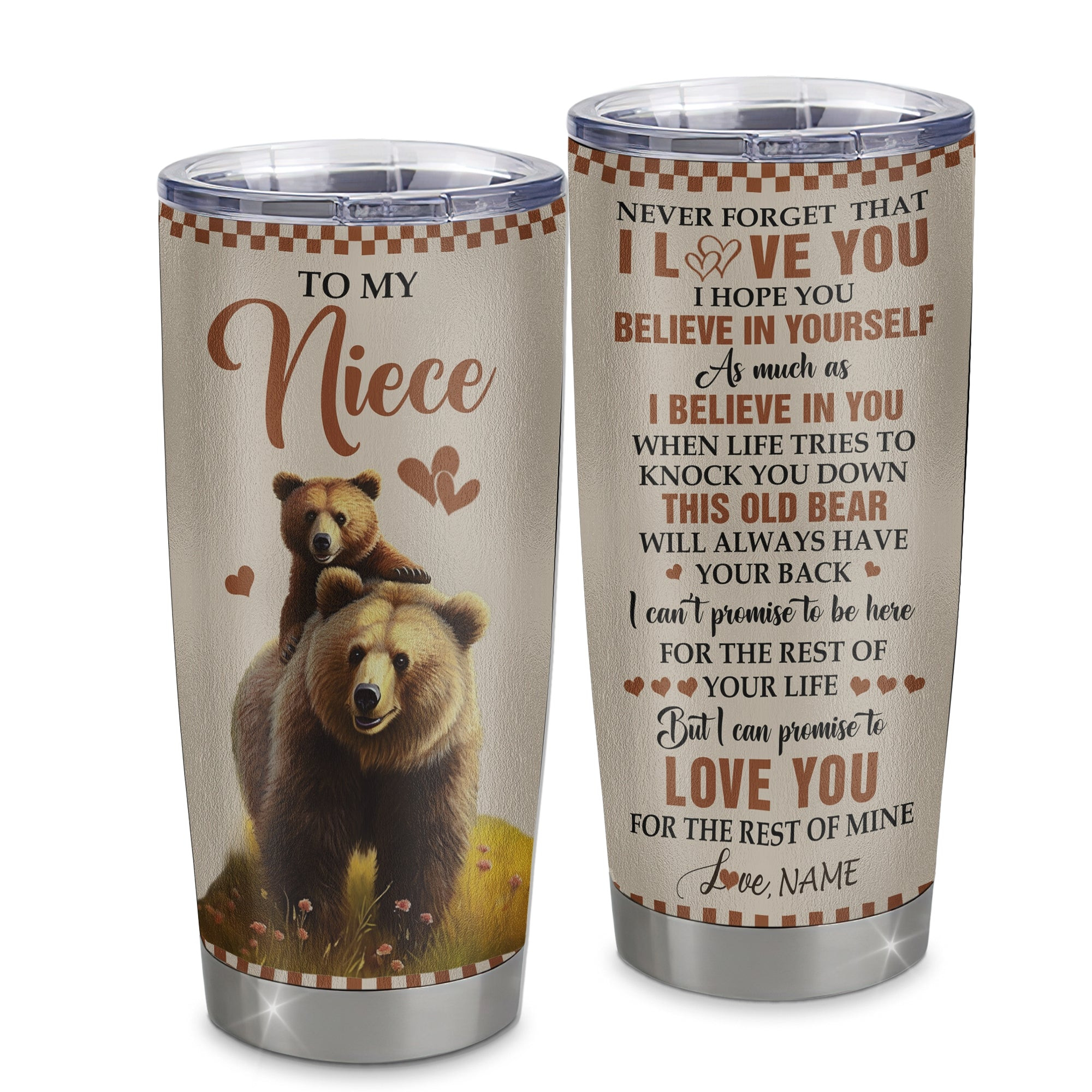 Personalized To My Niece Tumbler From Aunt Uncle Auntie Stainless Steel Cup This Old Bear Love You Niece Birthday Gifts Graduation Gift