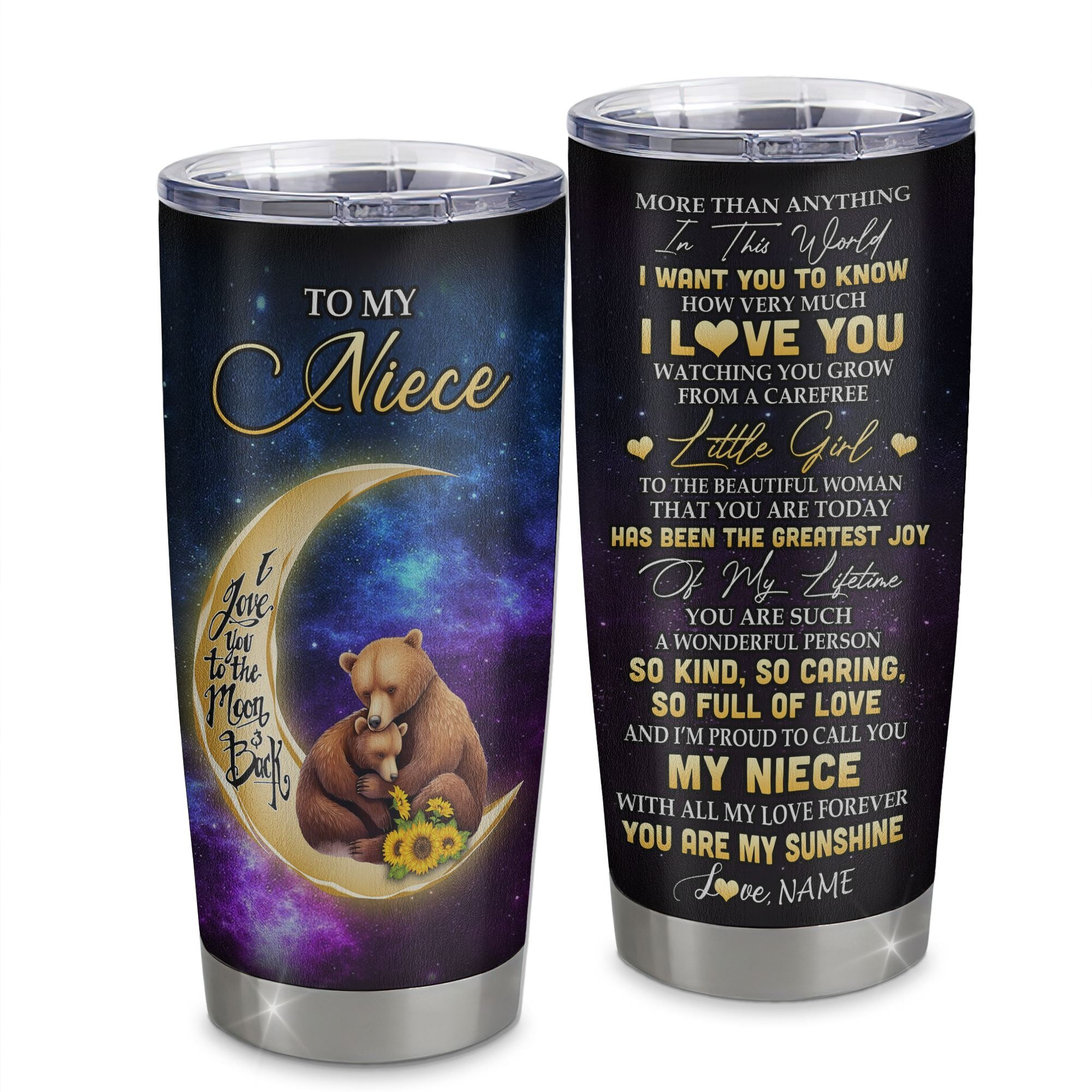 Personalized To My Niece Tumbler From Aunt Uncle Positive Energy Encourage Brave Little Bear Niece Birthday Graduation Gift