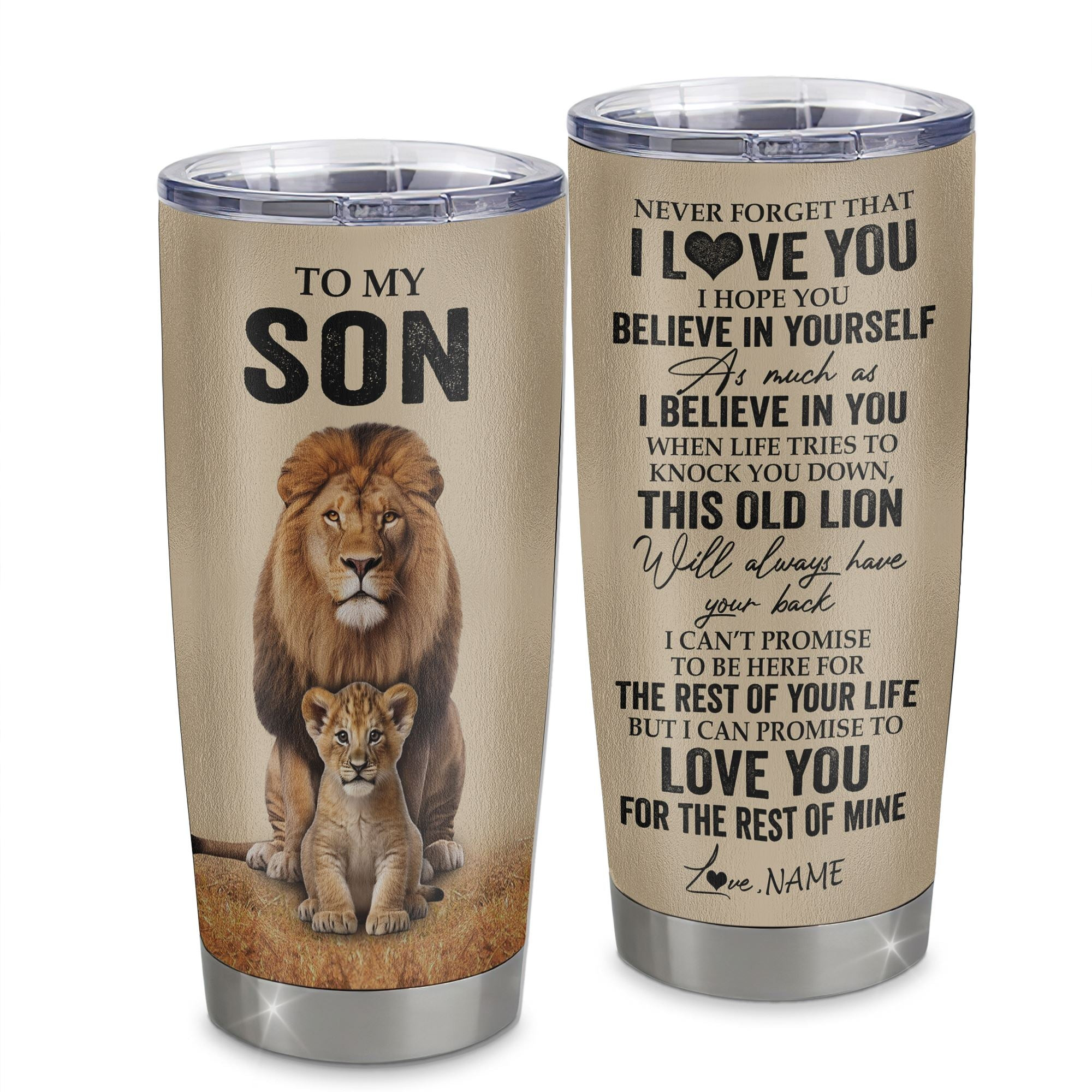 Personalized To My Son Tumbler From Dad Father Lion Stainless Steel Cup I Love You Son Birthday Gifts Graduation Gift