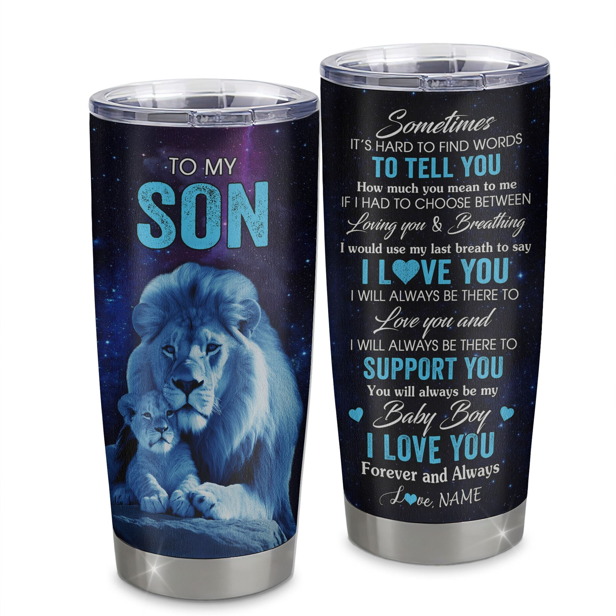 Personalized To My Son Tumbler From Dad Father Stainless Steel Cup Sometimes It's Hard Lion Son Gift Birthday Graduation Gift