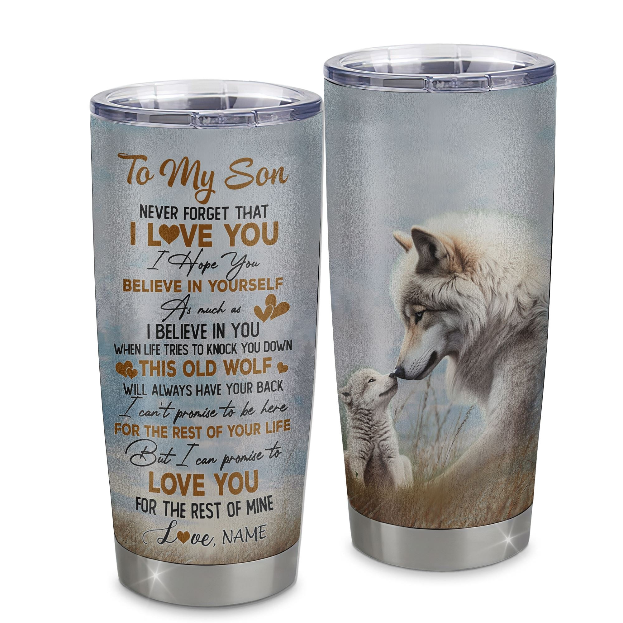 Personalized To My Son Tumbler From Mom Mother Dad Father Never Forget That I Love You Wolf Son Birthday Gifts Graduation Gift