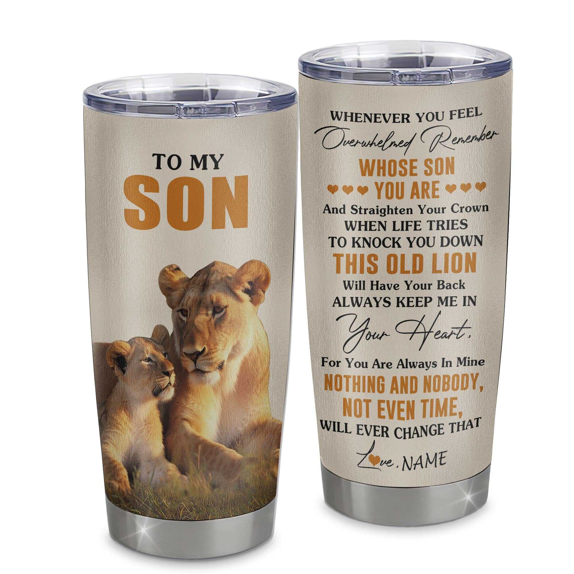 Personalized To My Son Tumbler Stainless Steel Cup From Mom Mother Whenever You Fell Overwhelmed Lion Son Birthday Gifts Graduation Gift