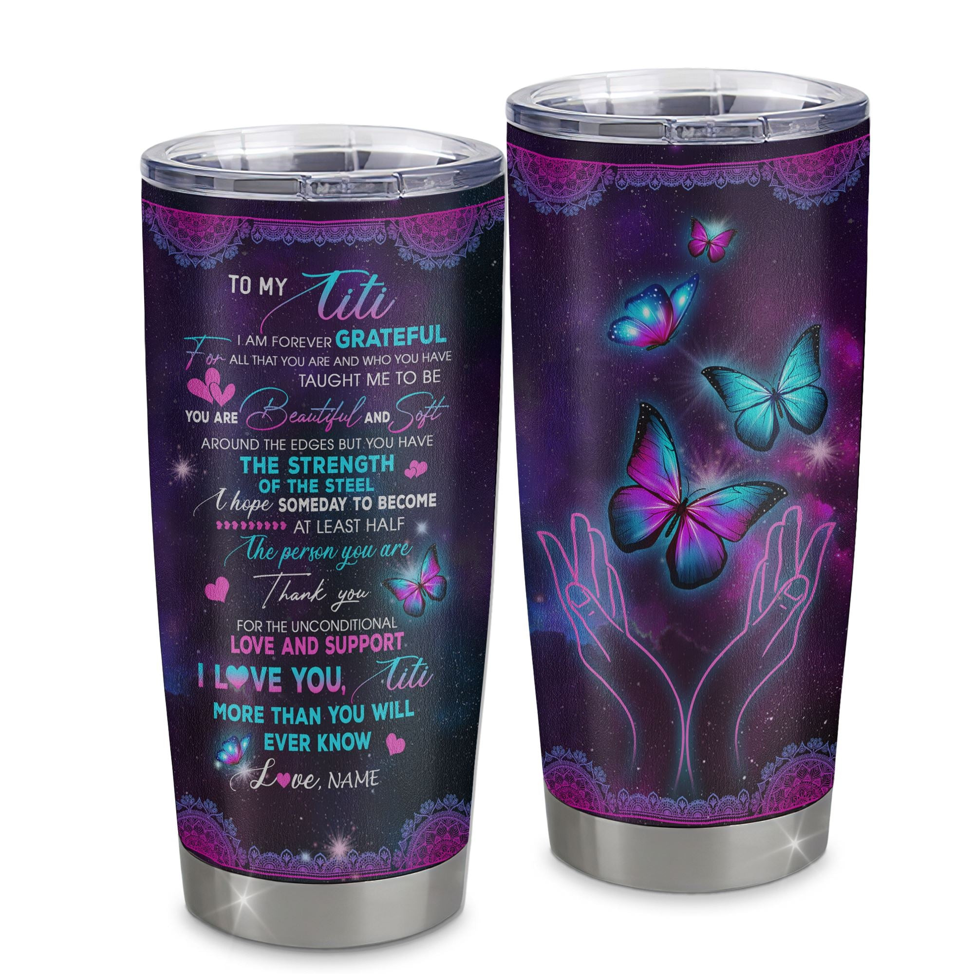 Personalized To My Titi From Niece Nephew Grandson Stainless Steel Tumbler Cup You Are Beautiful Butterfly Titi Mothers Day Birthday Gift