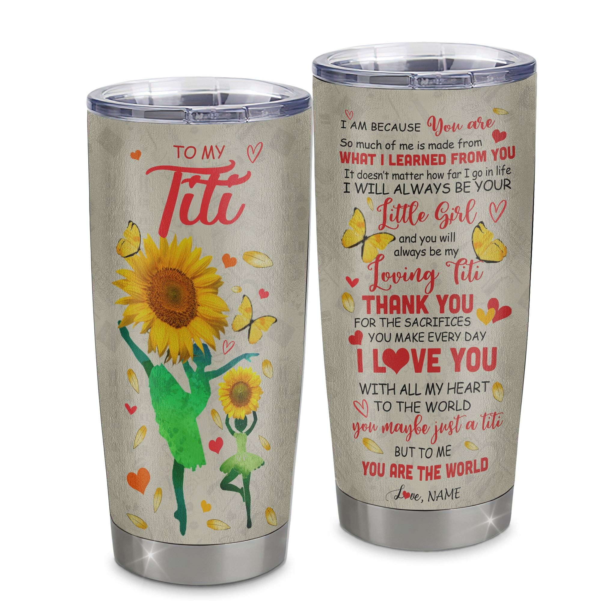 Personalized To My Titi Tumbler From Niece Stainless Steel Cup Thank You Dancing Suower Titi Birthday Mothers Day Thanksgiving Gift