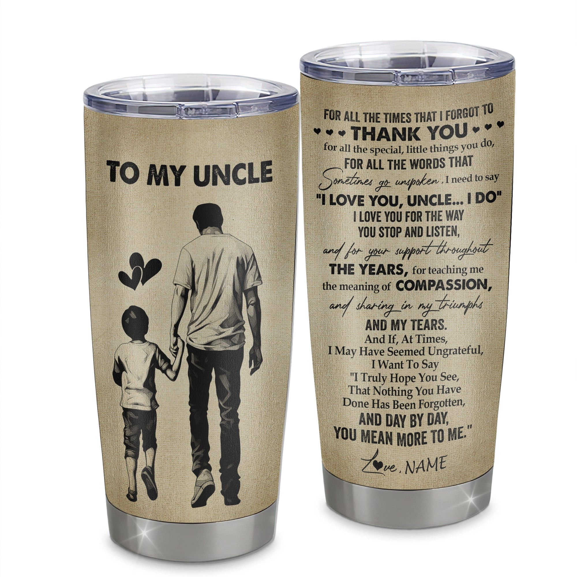 Personalized To My Uncle Tumbler From Nephew Stainless Steel Cup For All The Times That I Forgot To Thank You Uncle Birthday Fathers Day Gift